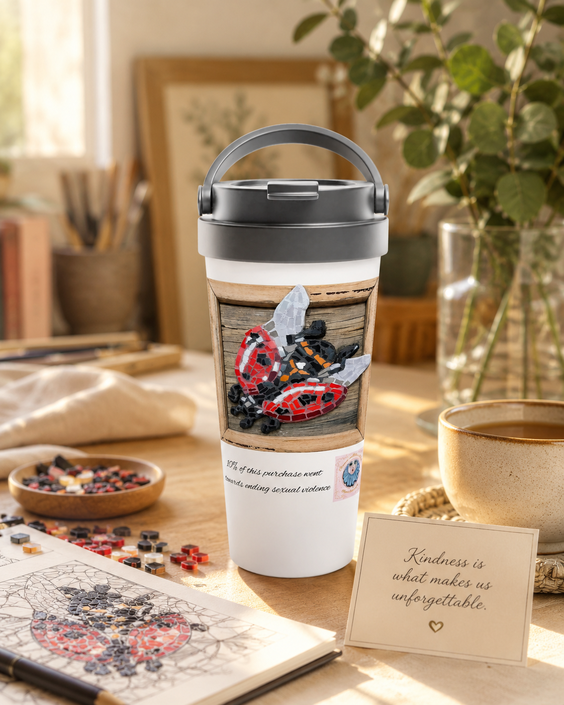 Lady Splendour Ladybug Mosaic 15oz Stainless Steel Travel Mug