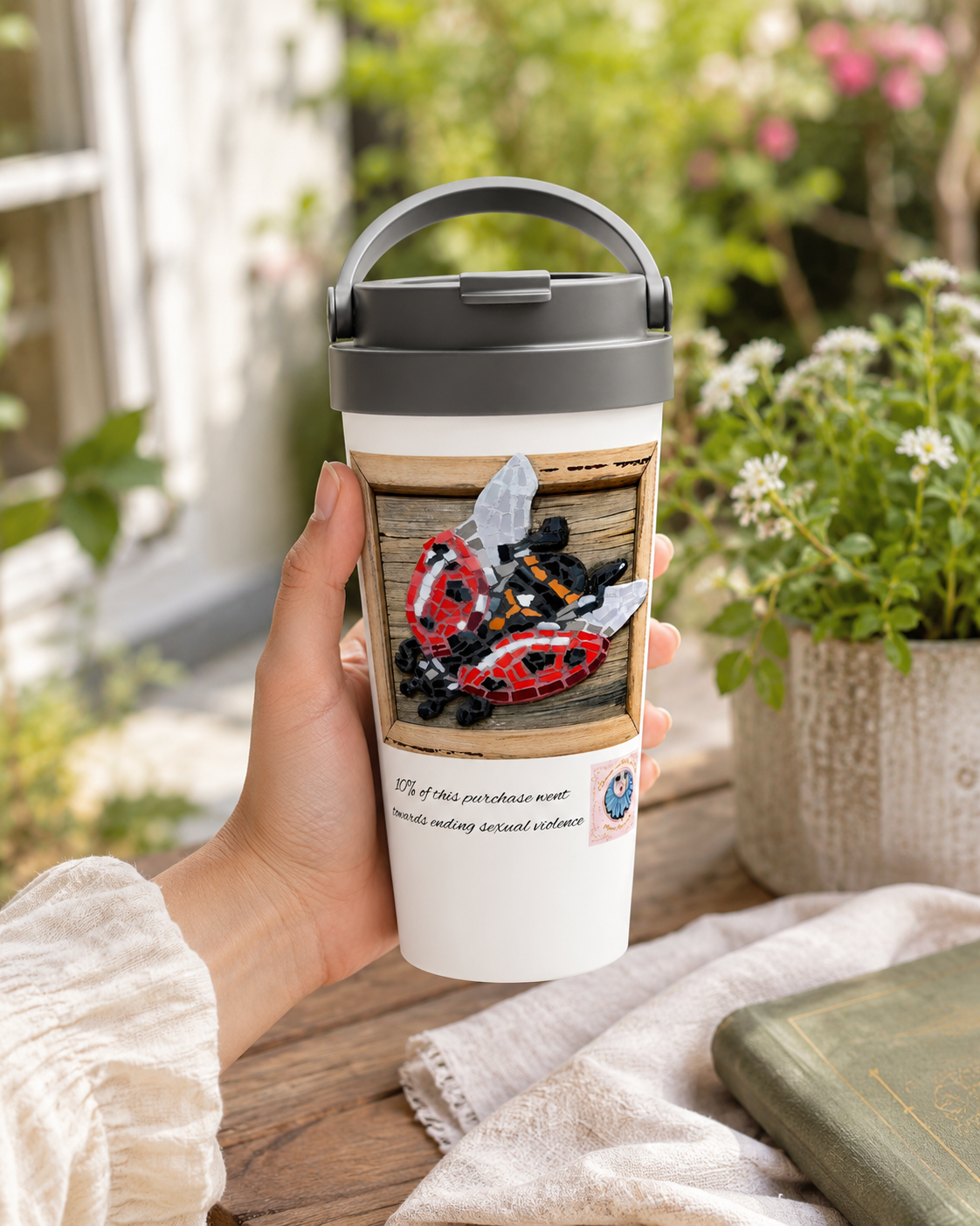 Lady Splendour Ladybug Mosaic 15oz Stainless Steel Travel Mug