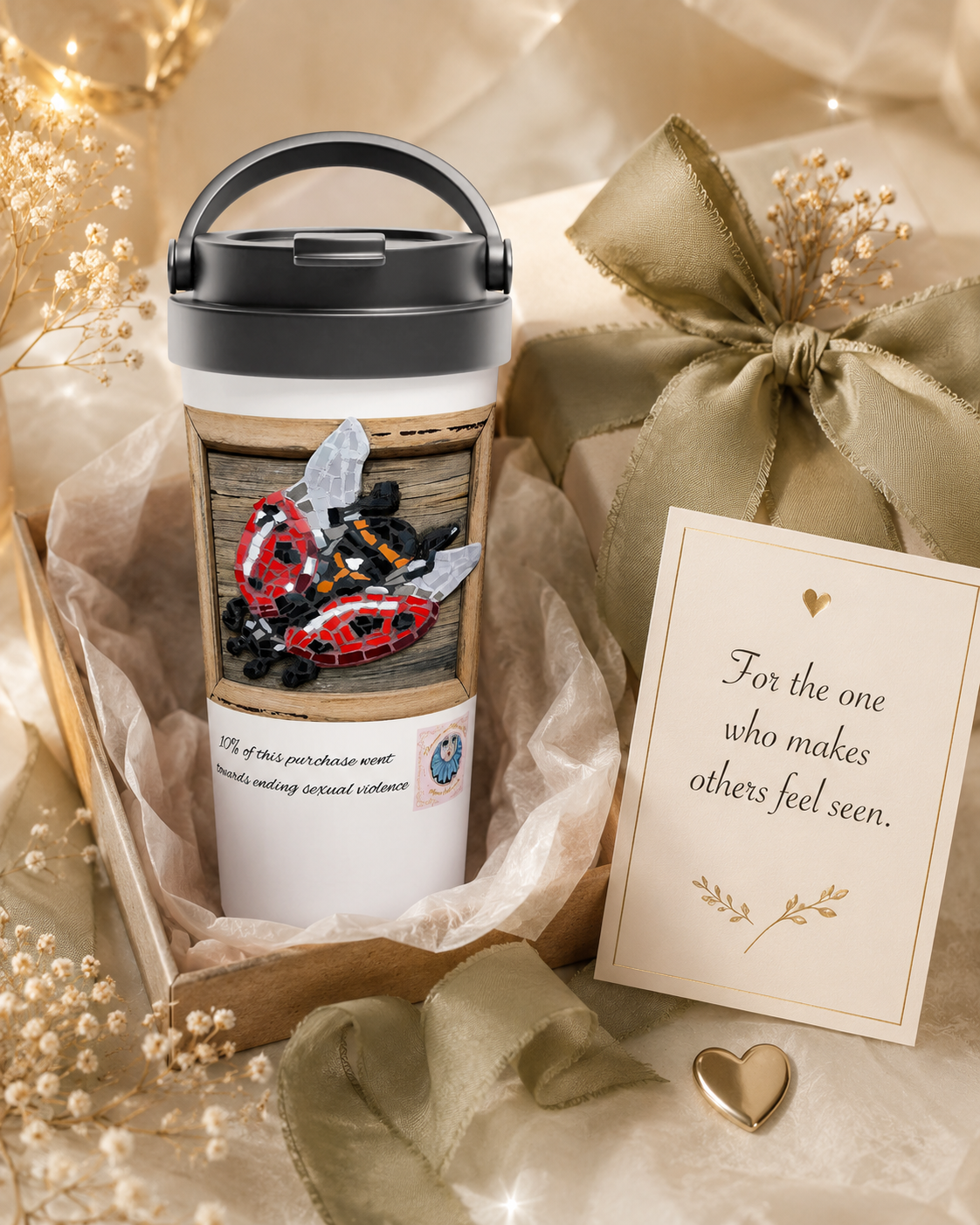 Lady Splendour Ladybug Mosaic 15oz Stainless Steel Travel Mug