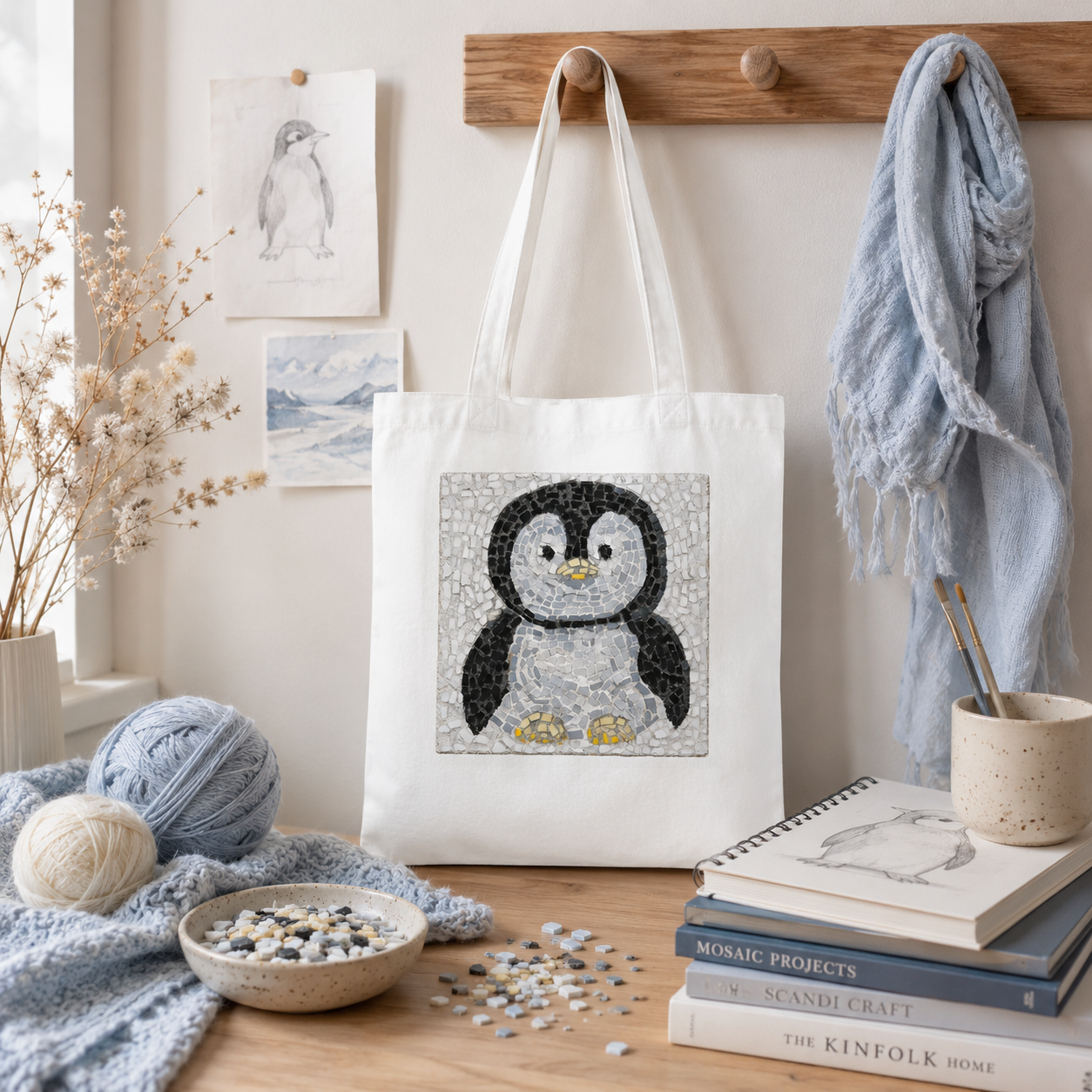 Emperor Pingu Tote Bag | Penguin Mosaic Cotton Tote