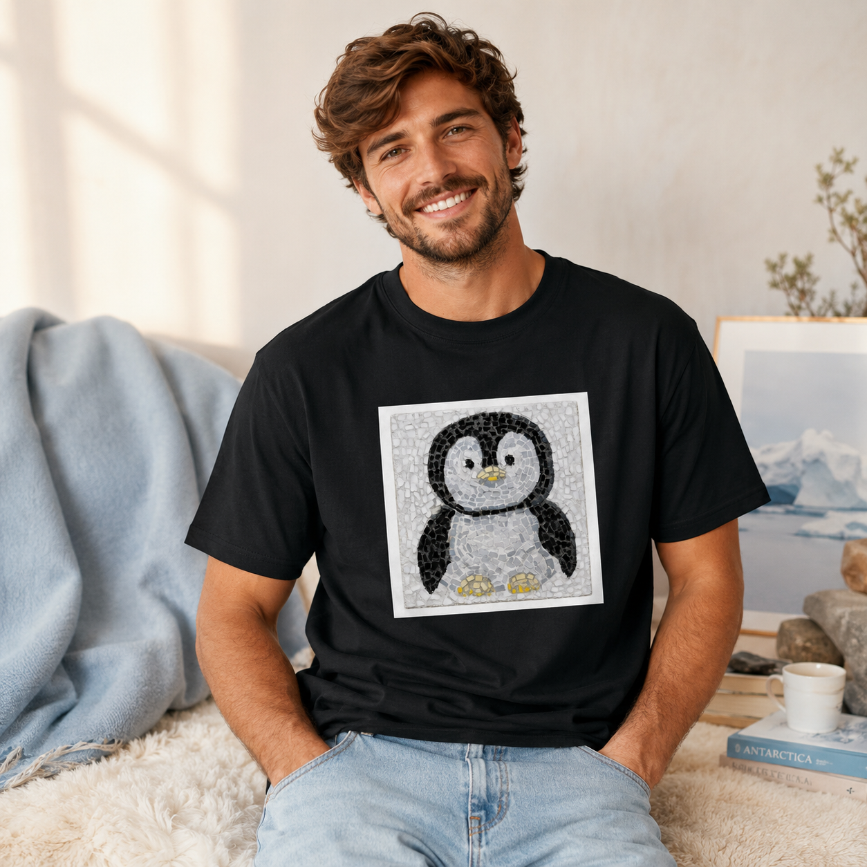Ultra Cotton Unisex Crewneck T-shirt | "Emperor Pingu" Emperor Penguin Chick Mosaic