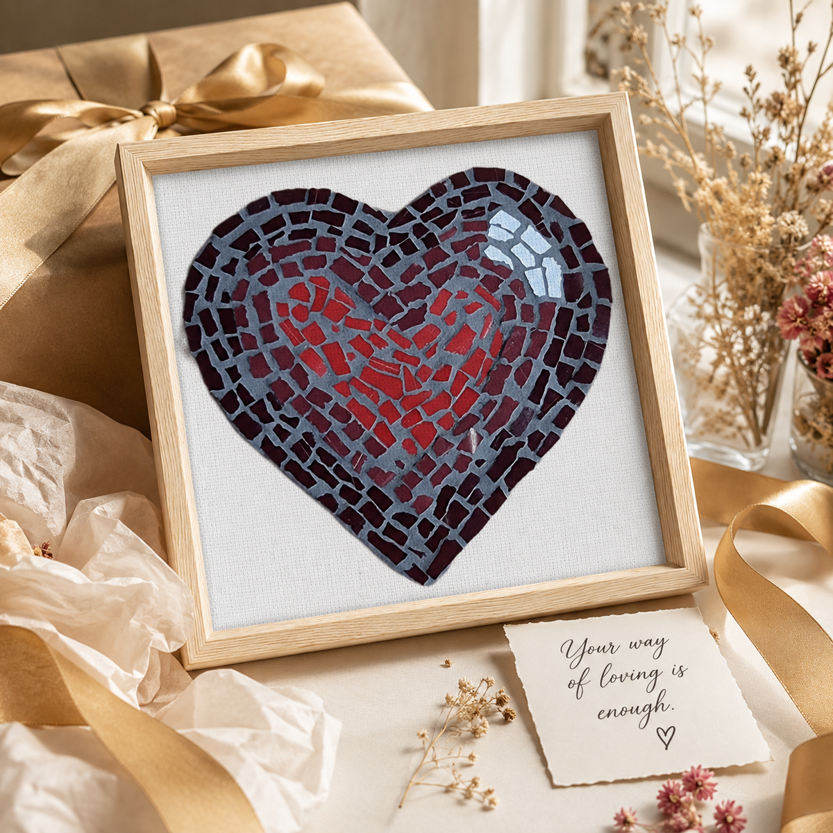 Love Heart Coaster Mosaic Framed Canvas Print | Meaningful Heart Wall Art
