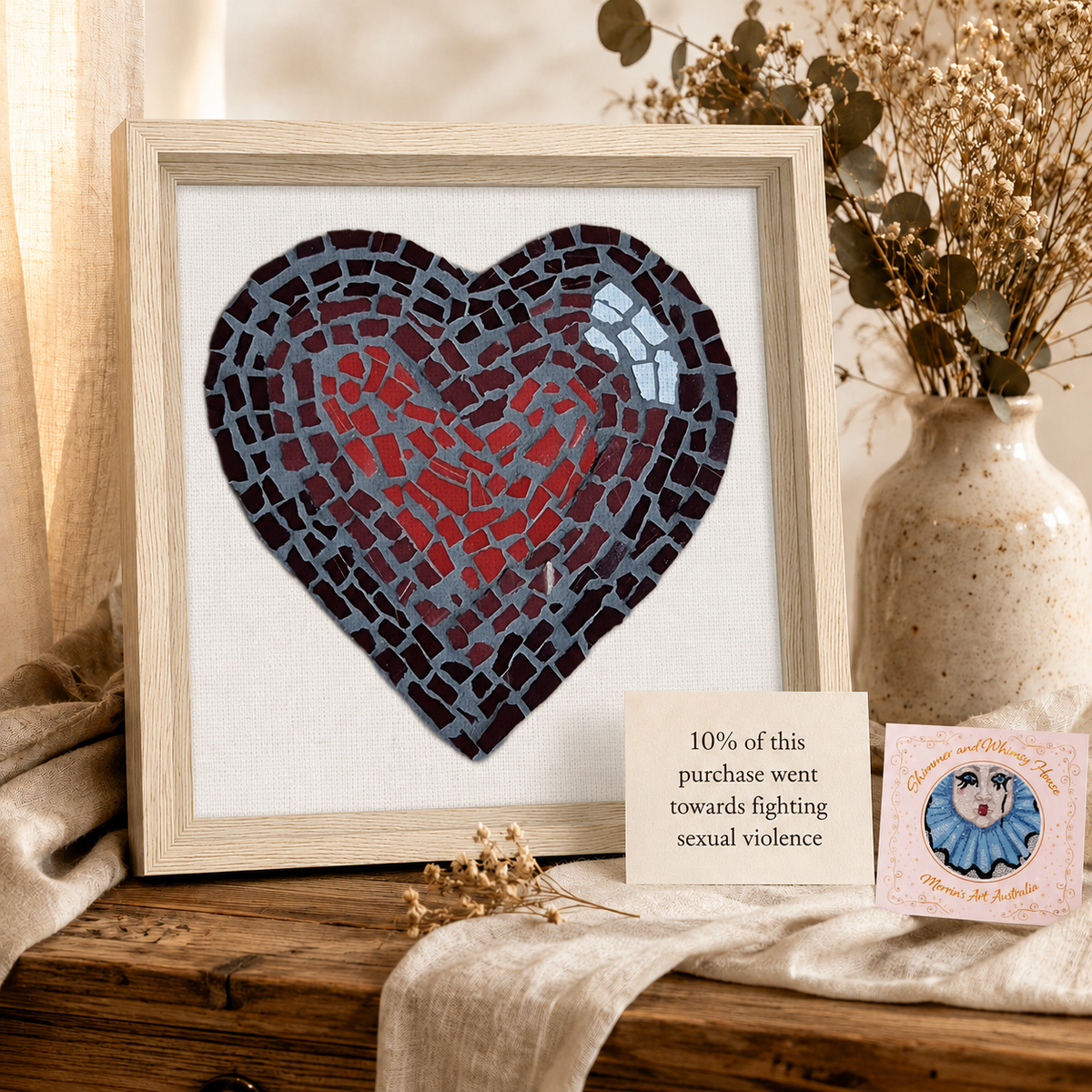 Love Heart Coaster Mosaic Framed Canvas Print | Meaningful Heart Wall Art