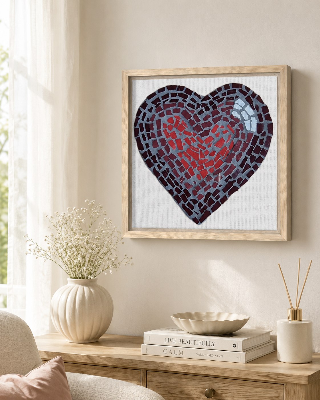 Love Heart Coaster Mosaic Framed Canvas Print | Meaningful Heart Wall Art