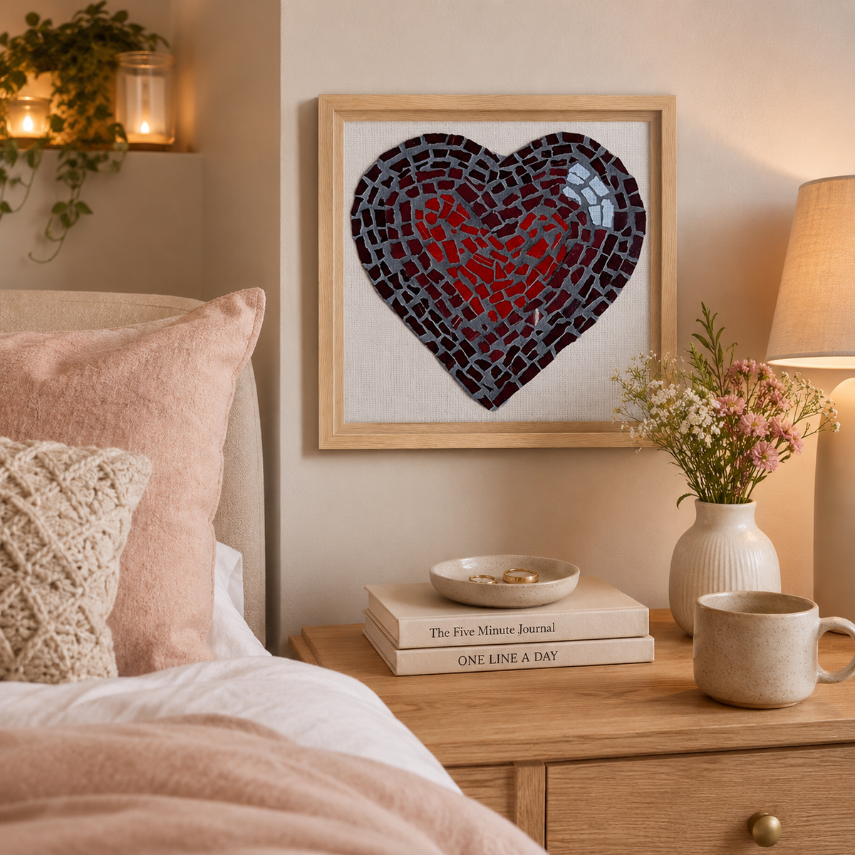 Love Heart Coaster Mosaic Framed Canvas Print | Meaningful Heart Wall Art