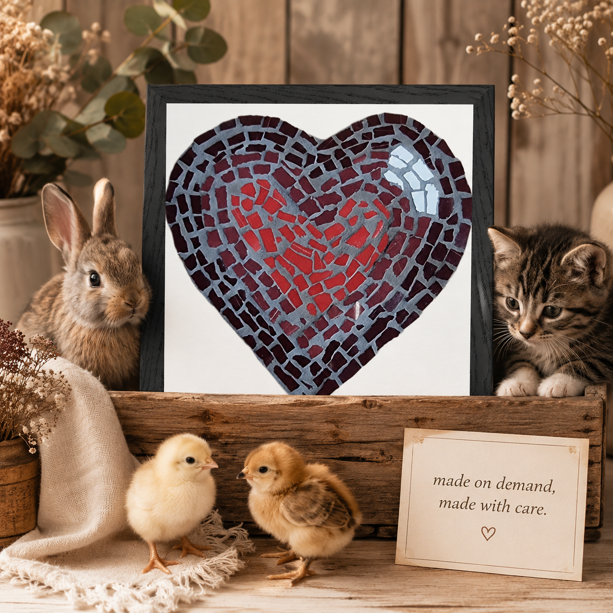 Love Heart Coaster Mosaic Premium Framed Poster | Meaningful Heart Wall Art