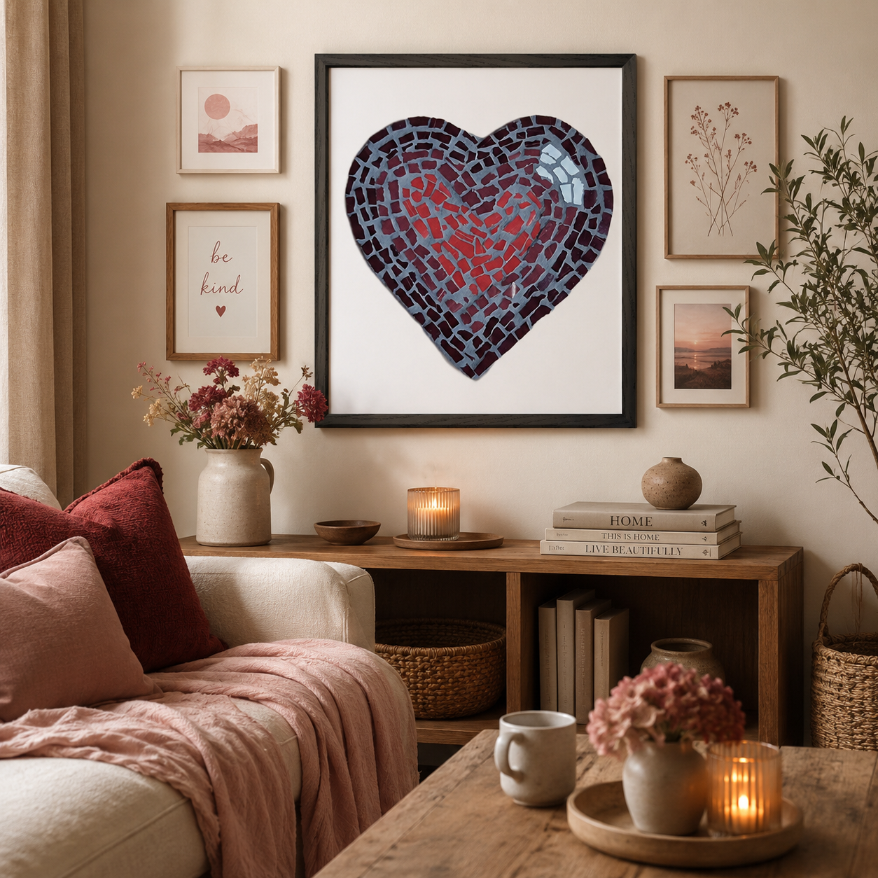 Love Heart Coaster Mosaic Premium Framed Poster | Meaningful Heart Wall Art