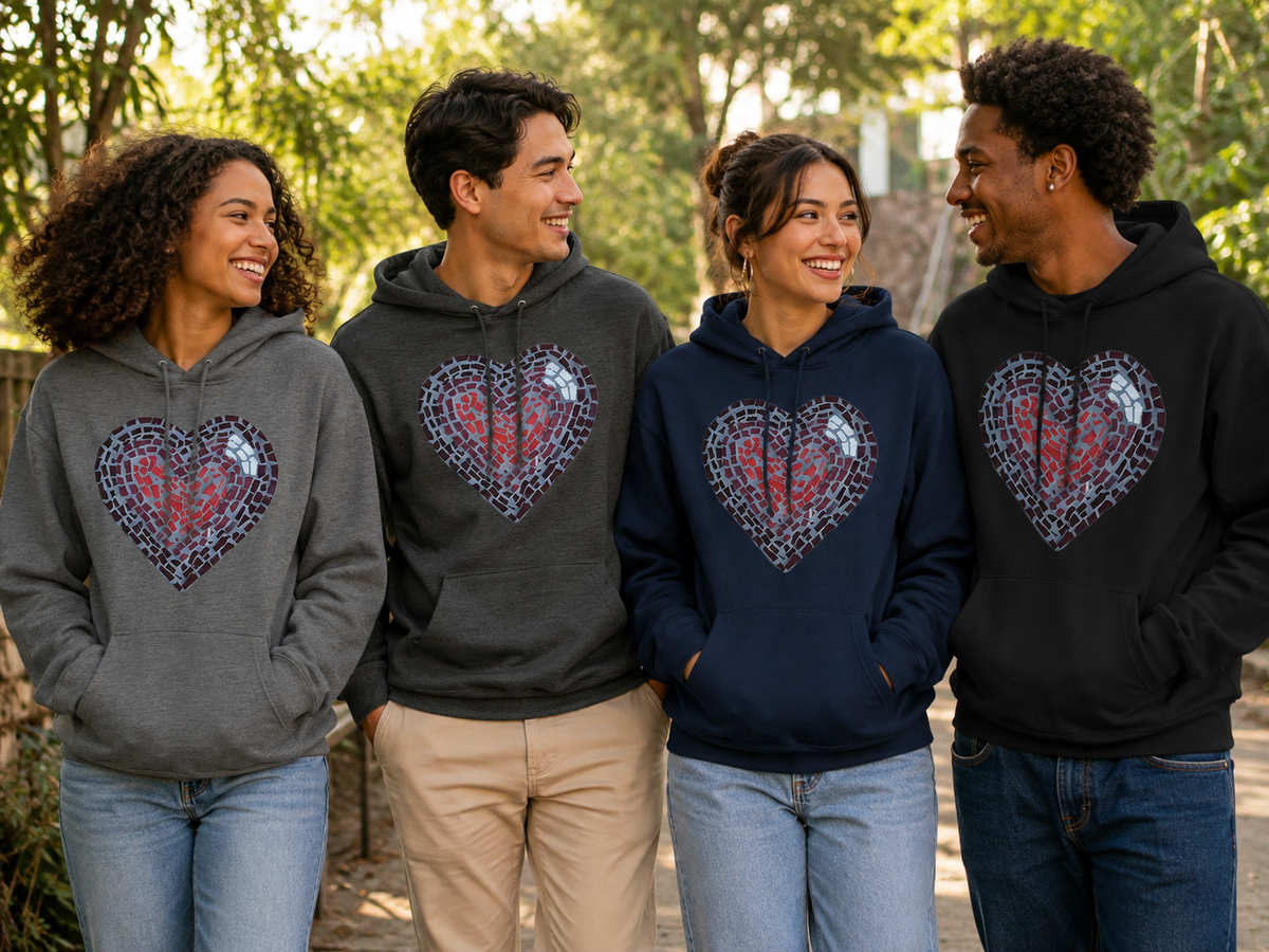 Love Heart Coaster Mosaic Hoodie | Meaningful Heart Art Hoodie
