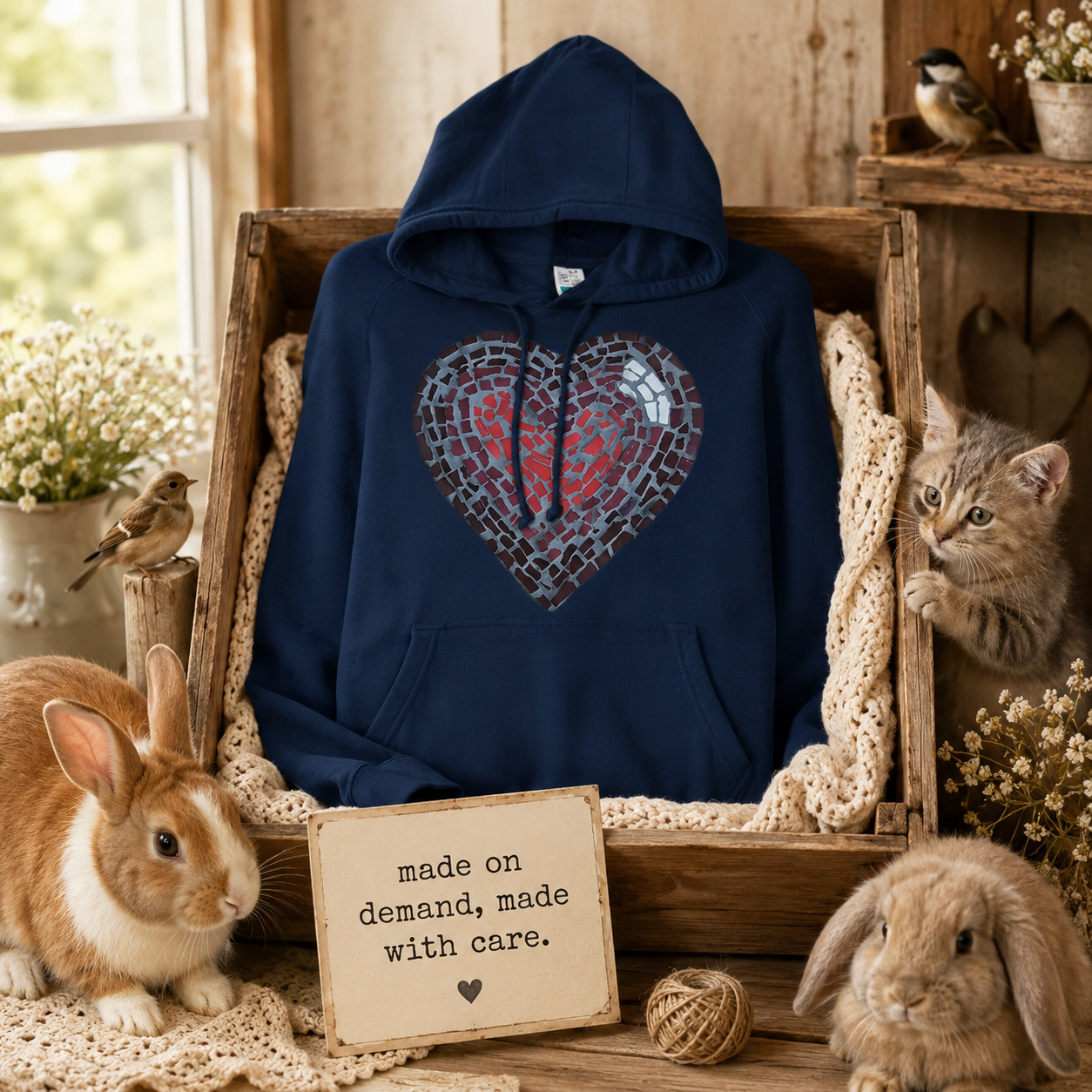 Love Heart Coaster Mosaic Hoodie | Meaningful Heart Art Hoodie