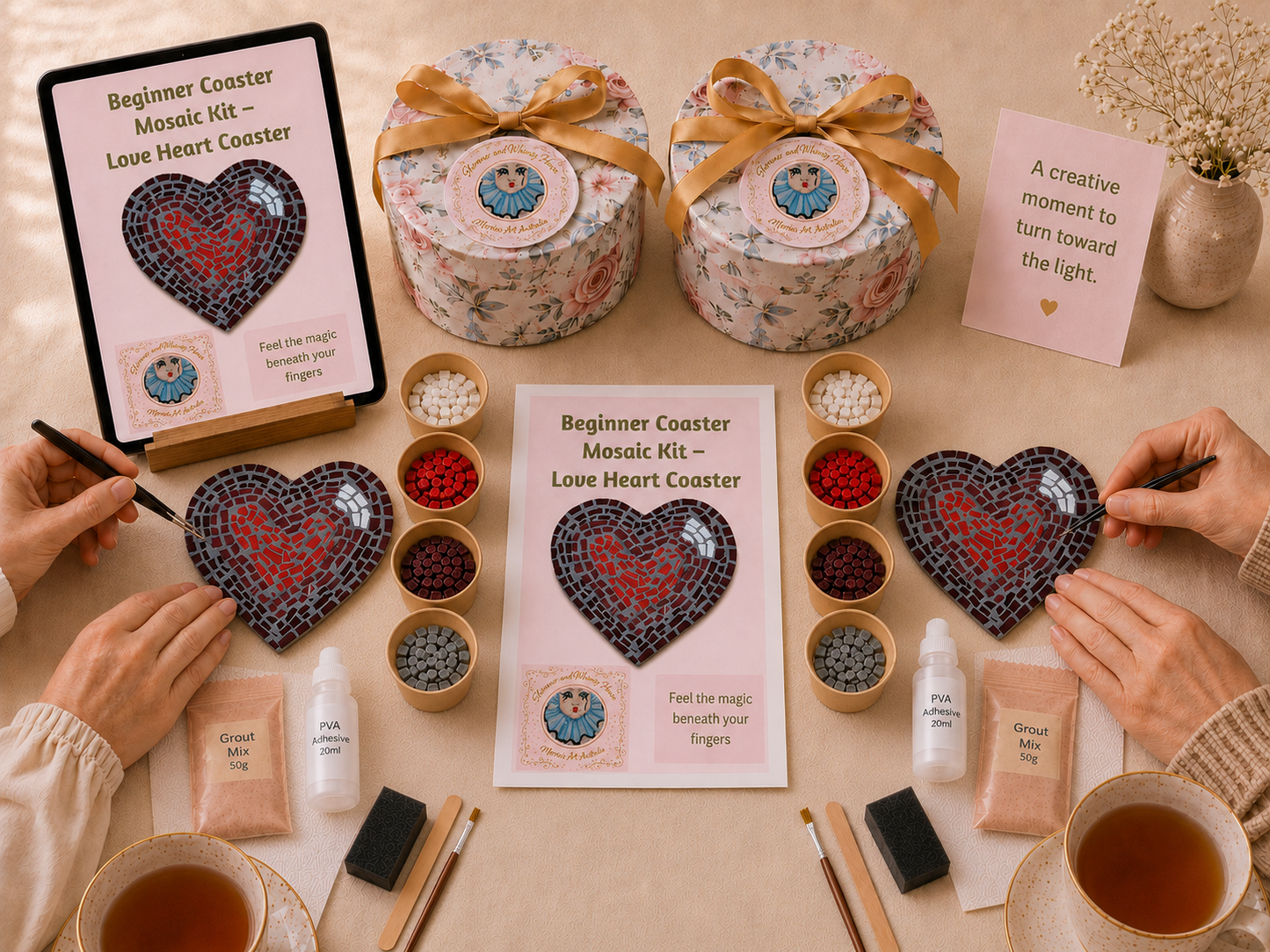 Love Heart Mosaic Coaster DIY Kit – 10cm Shaped | Beginner-Friendly  | 🌱 Level 1