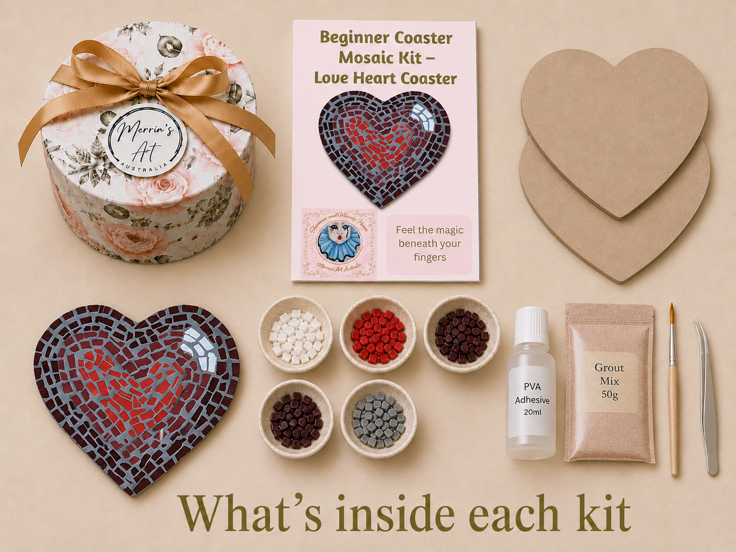 Love Heart Mosaic Coaster DIY Kit – 10cm Shaped | Beginner-Friendly  | 🌱 Level 1