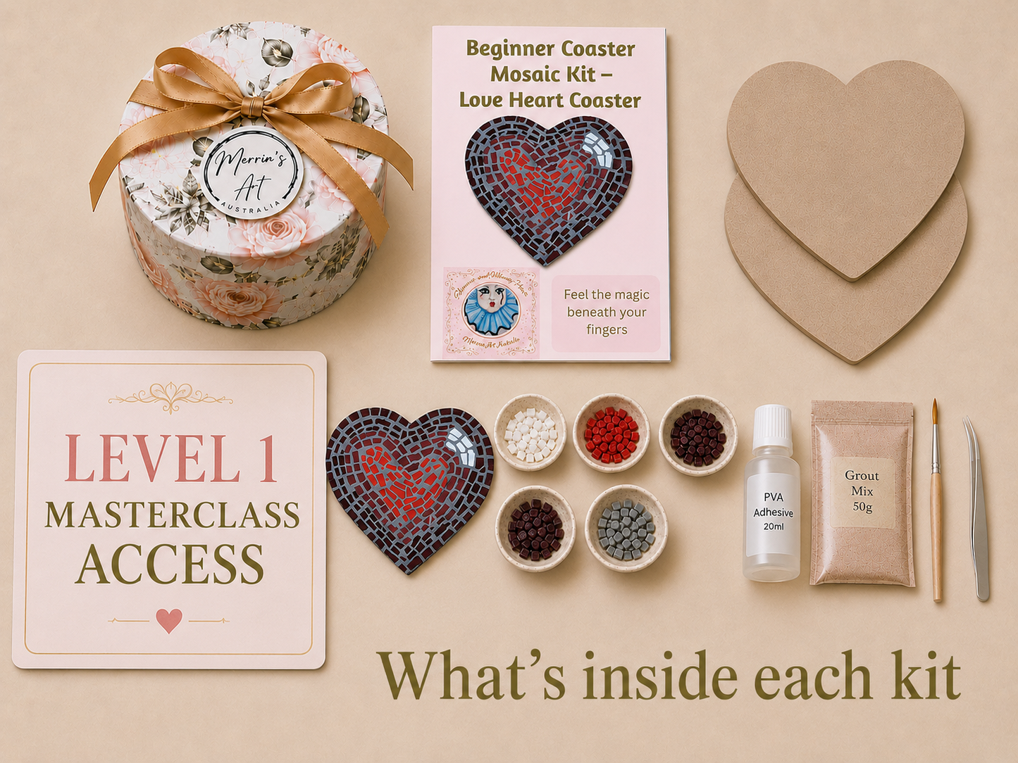 Love Heart Mosaic Coaster DIY Kit – 10cm Shaped | Beginner-Friendly  | 🌱 Level 1