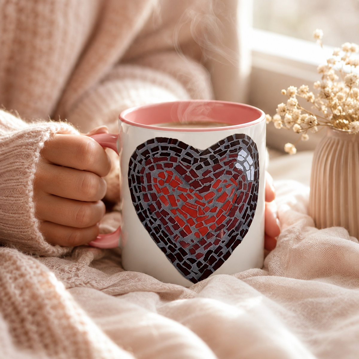 “Love Heart” Coaster Mosaic – Ceramic 11oz Mug