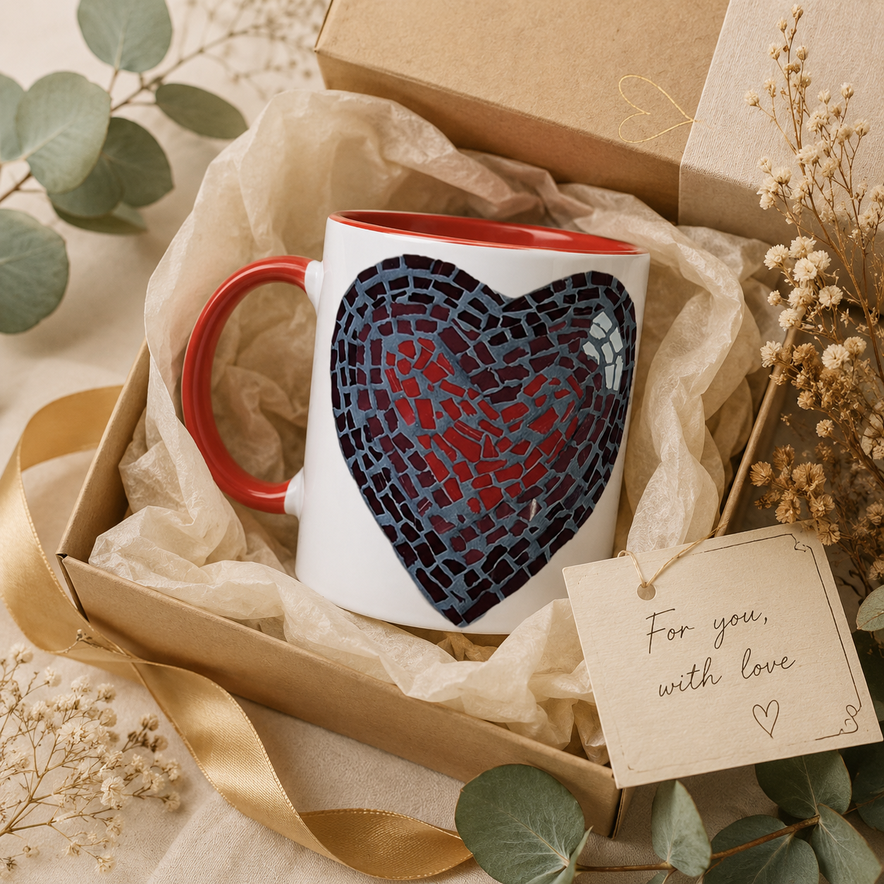 “Love Heart” Coaster Mosaic – Ceramic 11oz Mug
