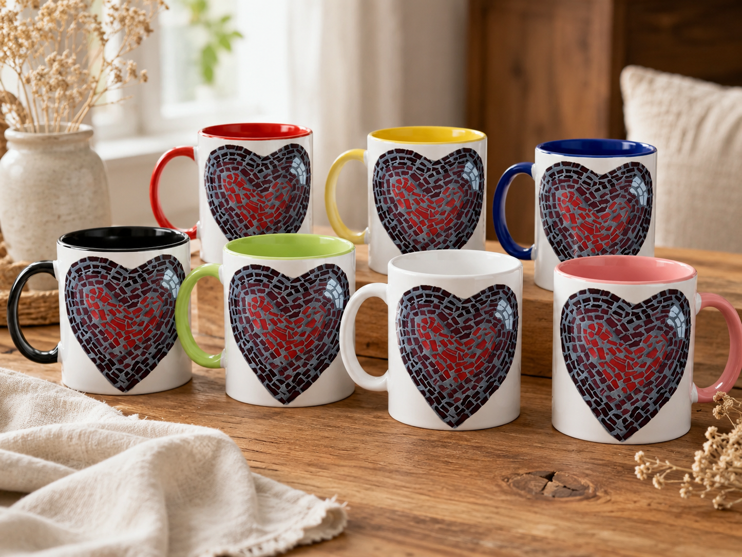 “Love Heart” Coaster Mosaic – Ceramic 11oz Mug