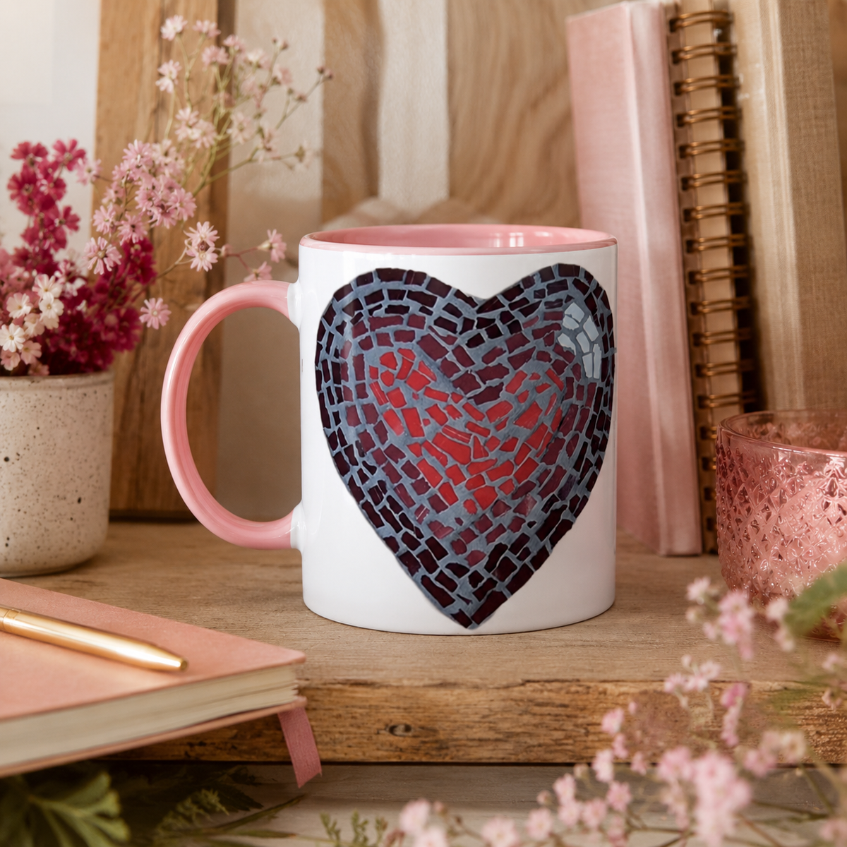 “Love Heart” Coaster Mosaic – Ceramic 11oz Mug