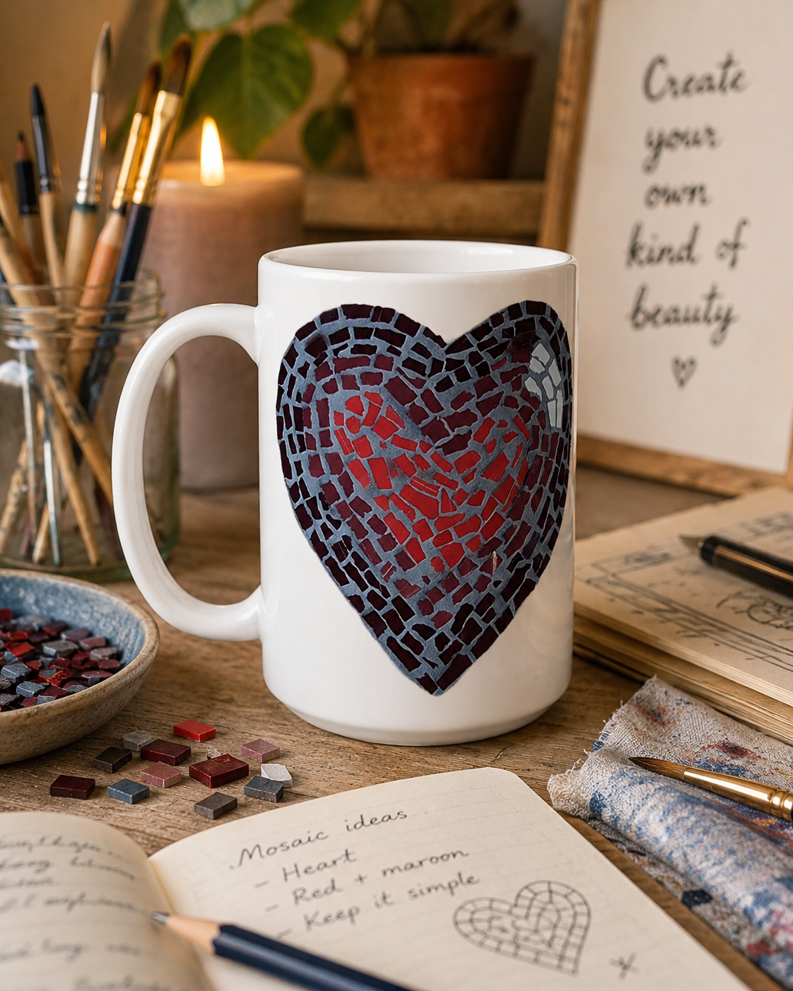 Love Heart 15oz Ceramic Mug | Meaningful Mosaic Heart Mug