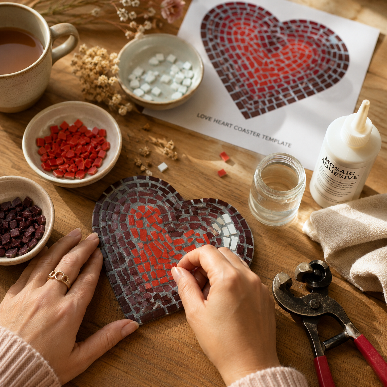 Love Heart Mosaic Coaster DIY Kit – 10cm Shaped | Beginner-Friendly  | 🌱 Level 1