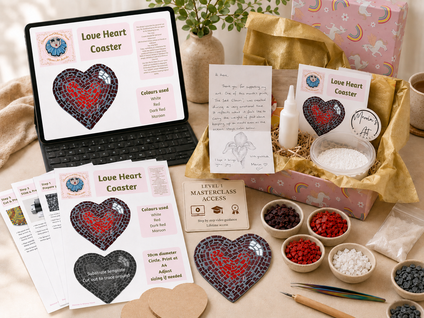Love Heart Mosaic Coaster DIY Kit – 10cm Shaped | Beginner-Friendly  | 🌱 Level 1