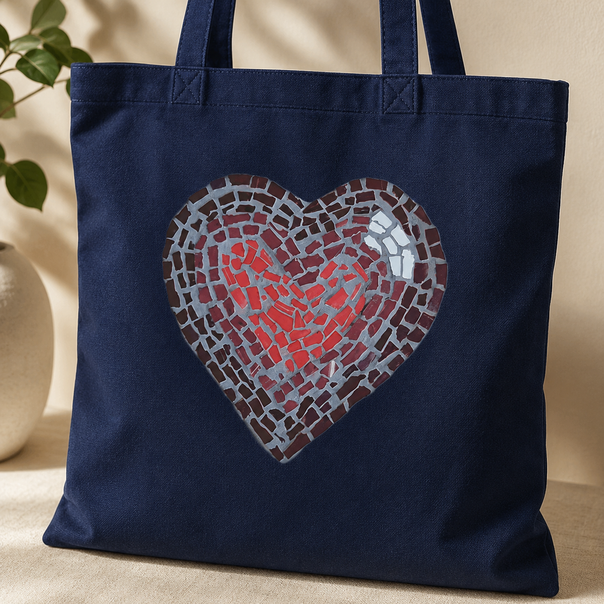 “Love Heart” Coaster Mosaic – Long Handle Tote Bag