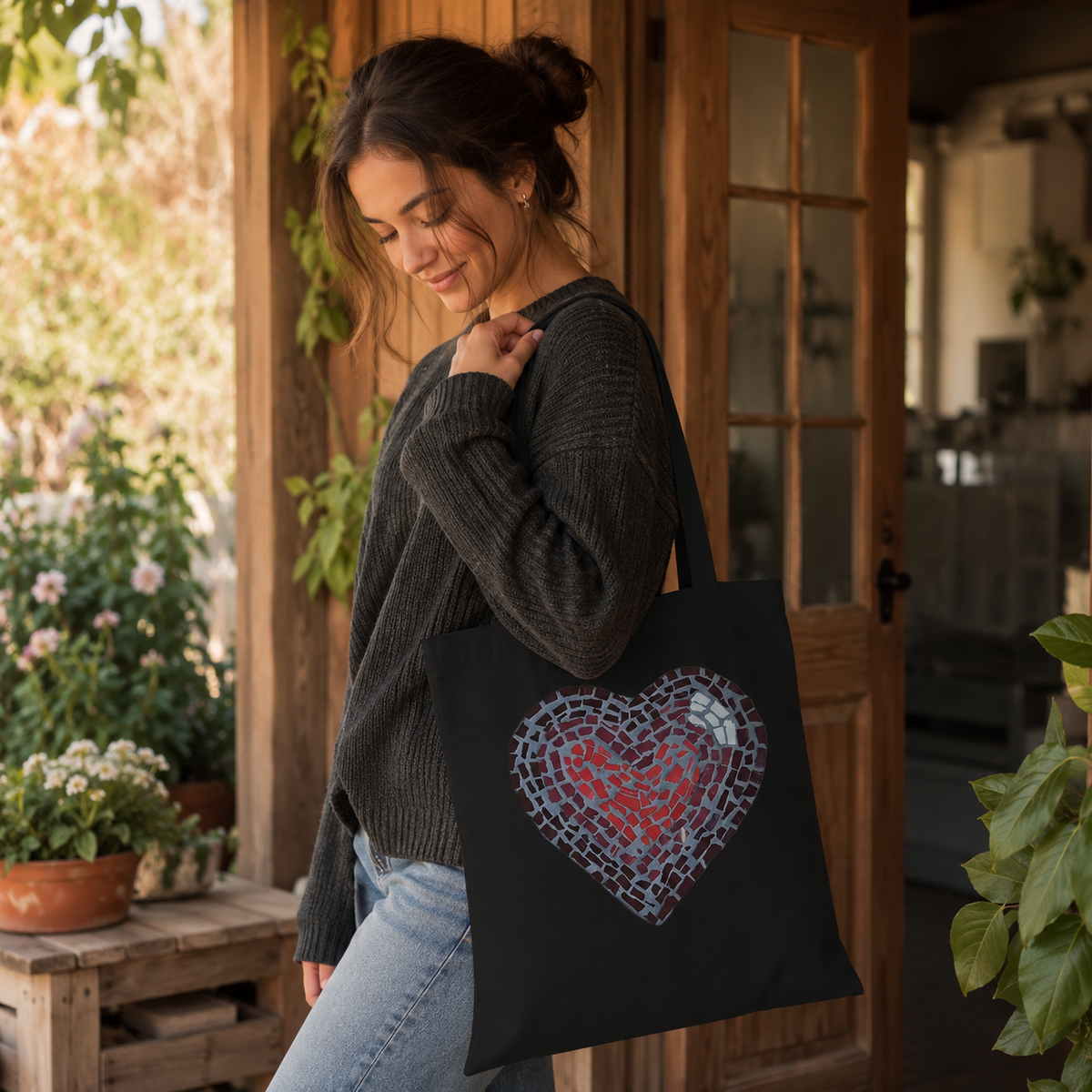 “Love Heart” Coaster Mosaic – Long Handle Tote Bag