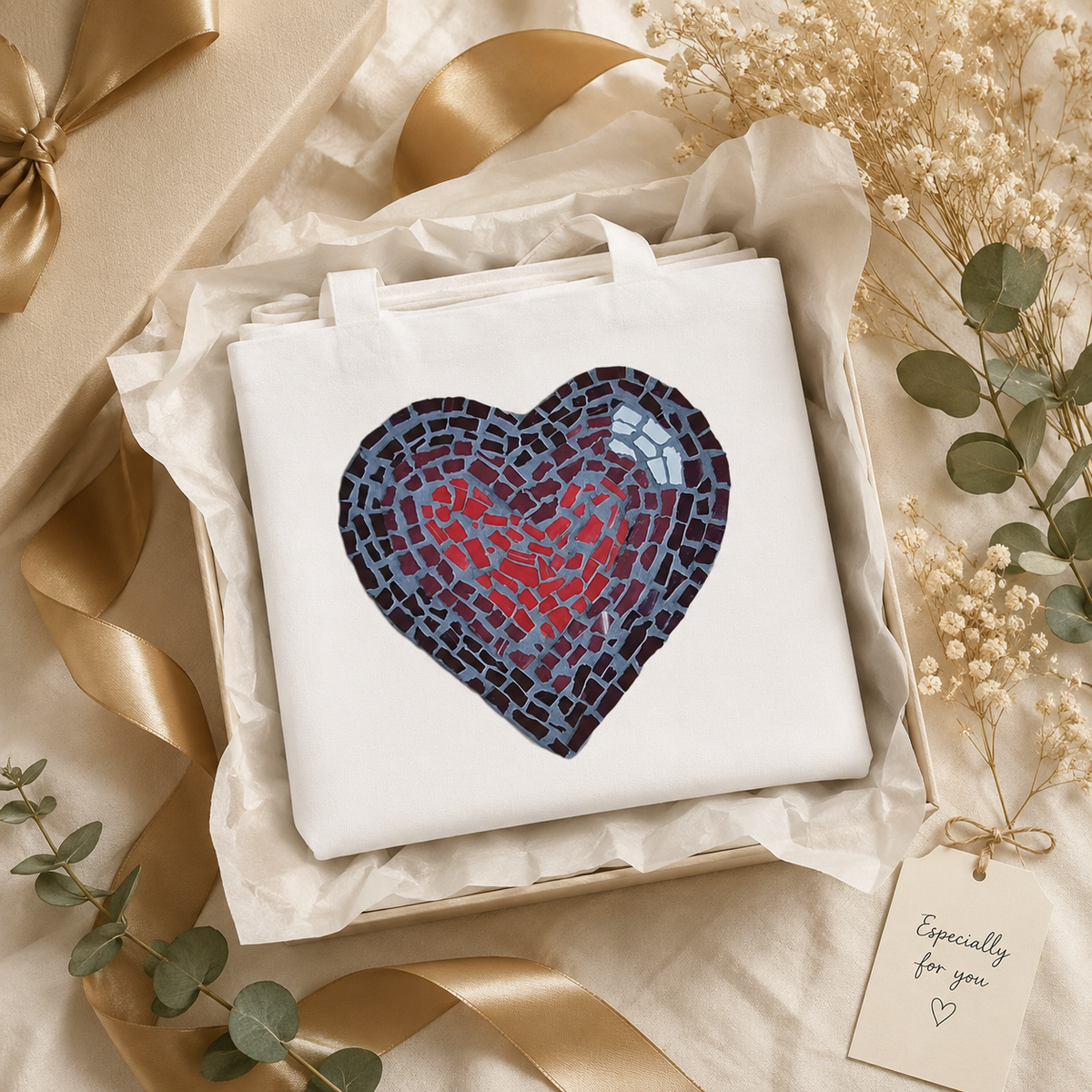 “Love Heart” Coaster Mosaic – Long Handle Tote Bag