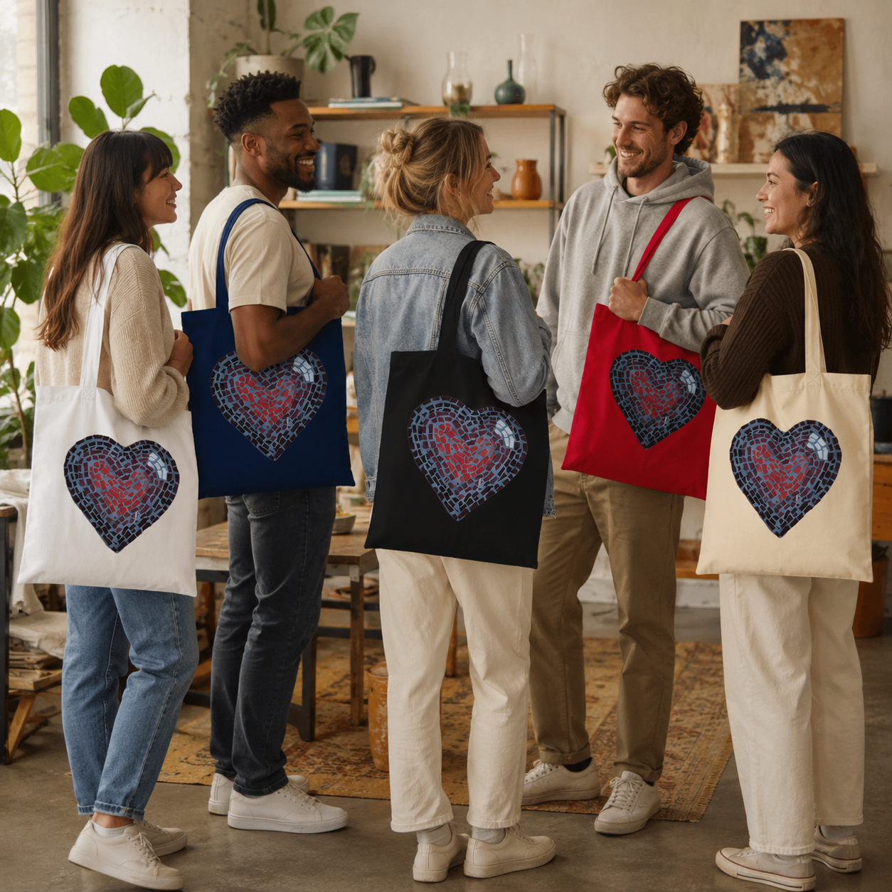 “Love Heart” Coaster Mosaic – Long Handle Tote Bag