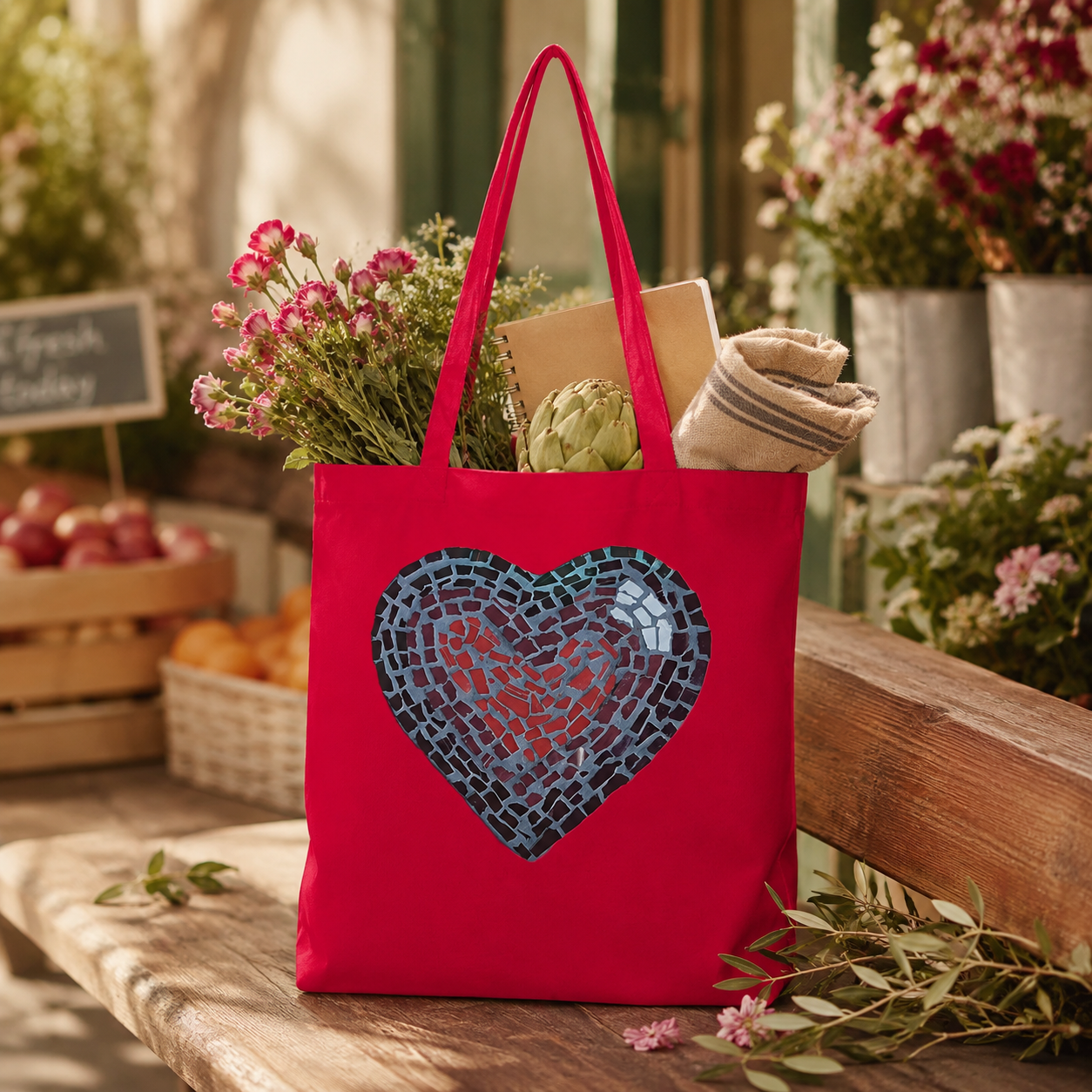 “Love Heart” Coaster Mosaic – Long Handle Tote Bag