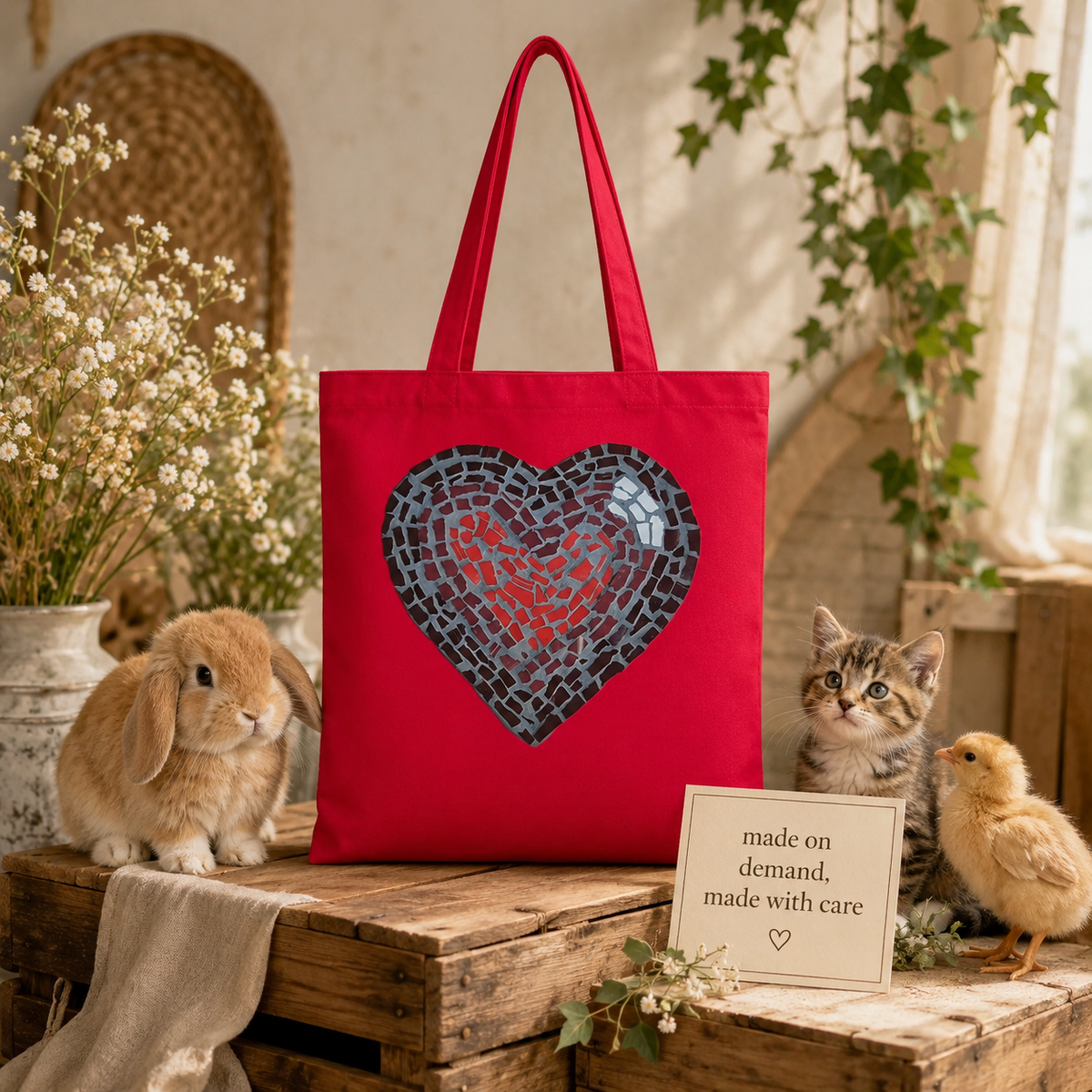 “Love Heart” Coaster Mosaic – Long Handle Tote Bag