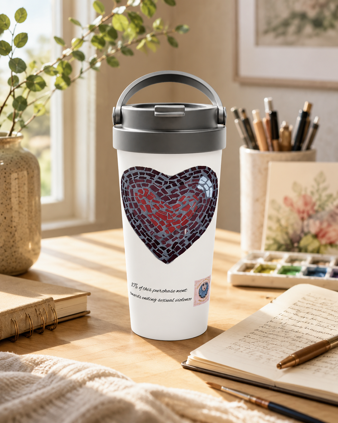 Love Heart 15oz Travel Mug | Insulated Mosaic Heart Mug