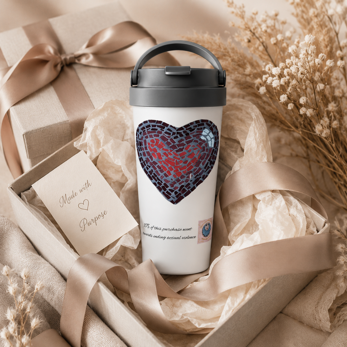 Love Heart 15oz Travel Mug | Insulated Mosaic Heart Mug