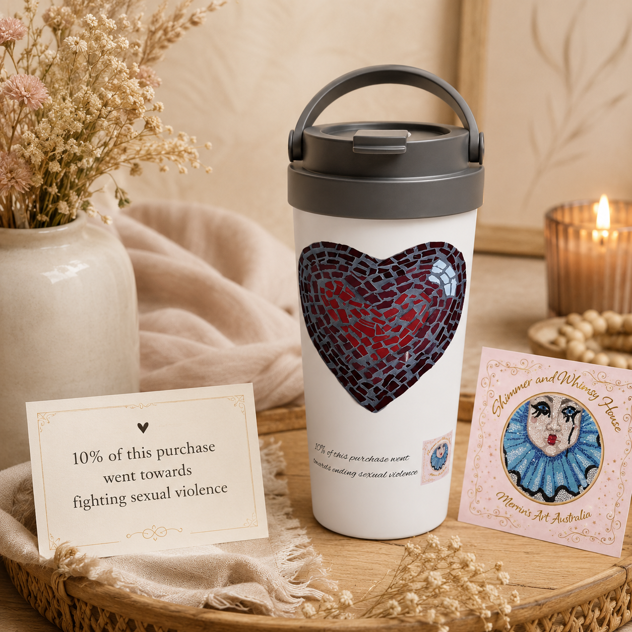 Love Heart 15oz Travel Mug | Insulated Mosaic Heart Mug
