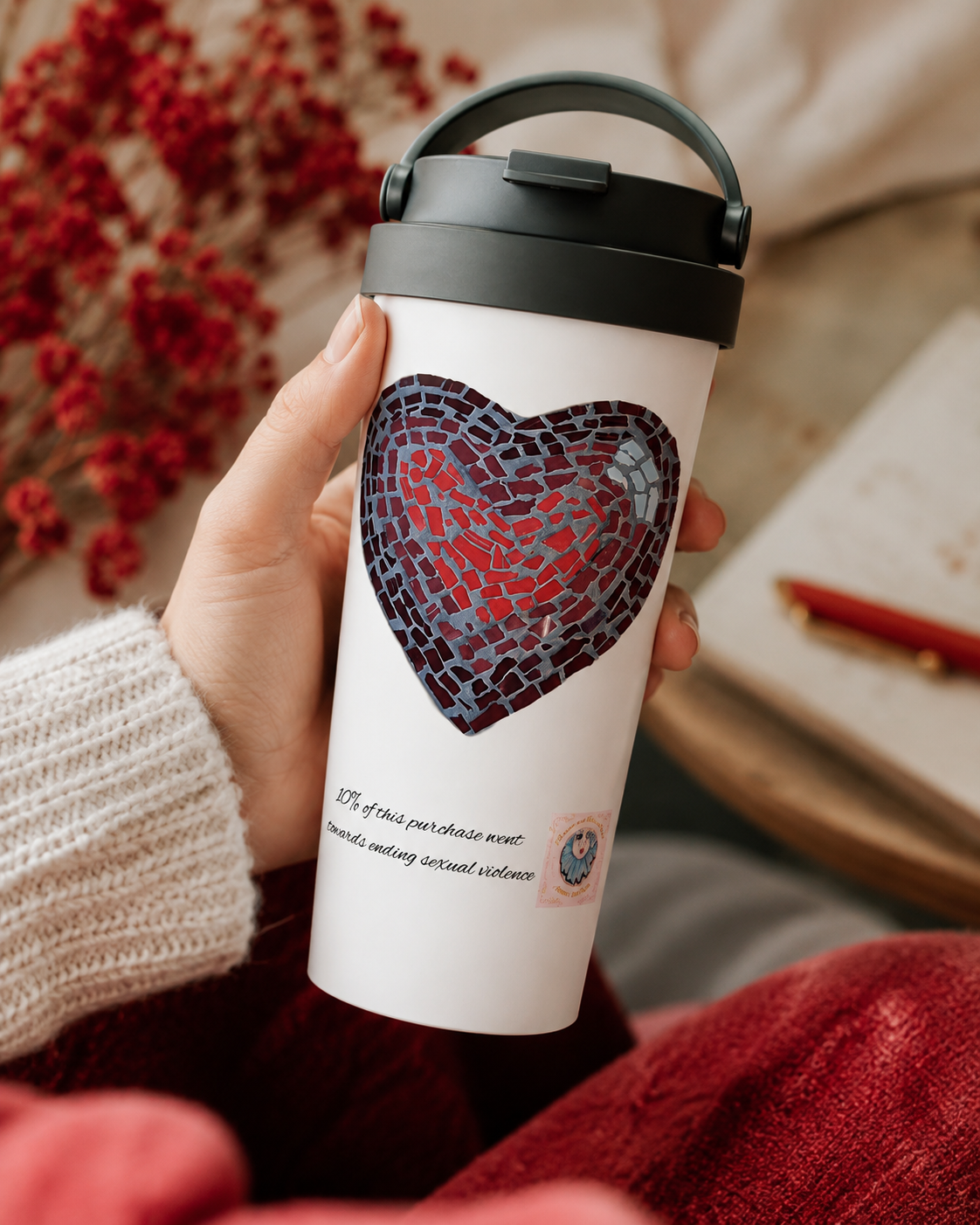 Love Heart 15oz Travel Mug | Insulated Mosaic Heart Mug