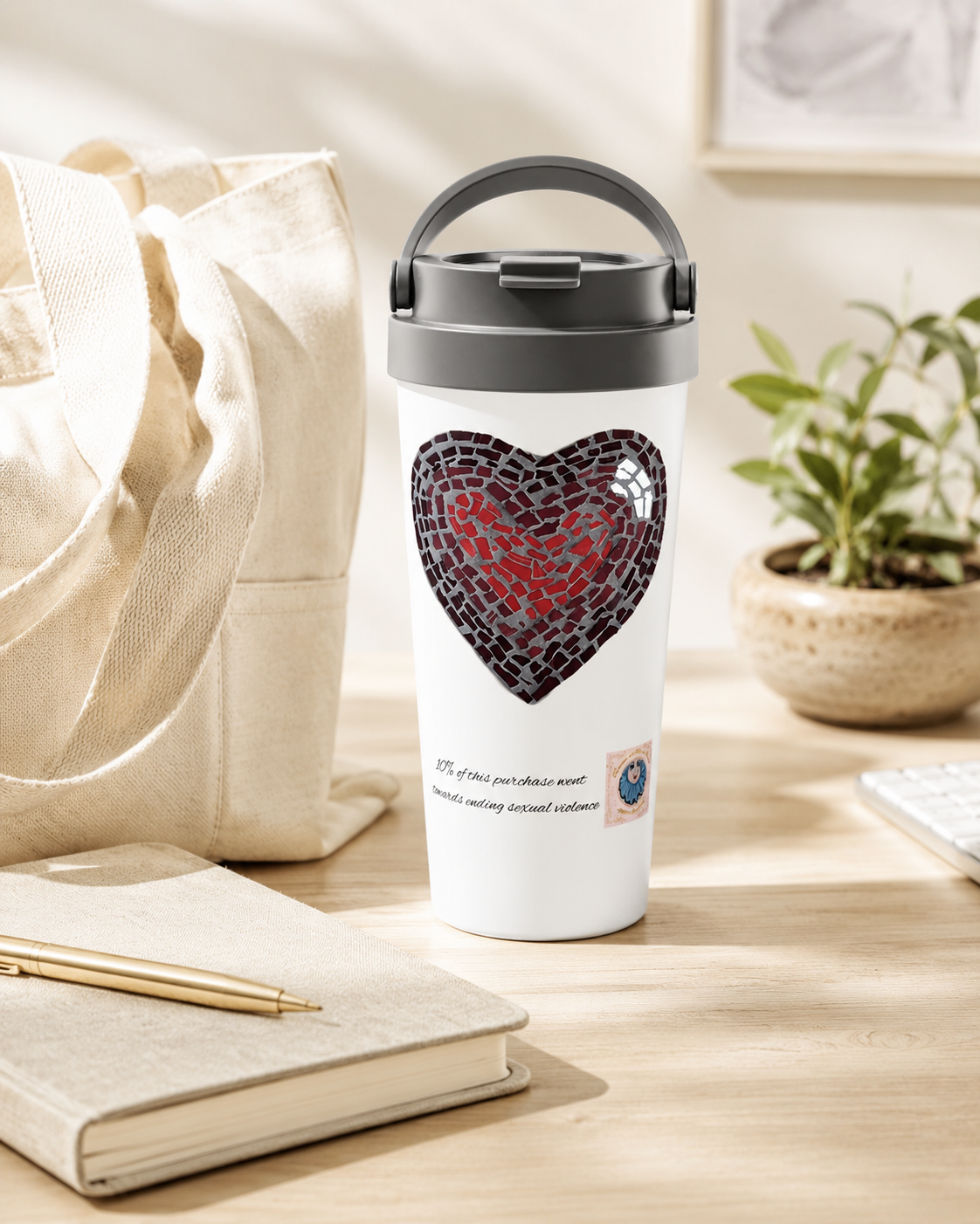 Love Heart 15oz Travel Mug | Insulated Mosaic Heart Mug