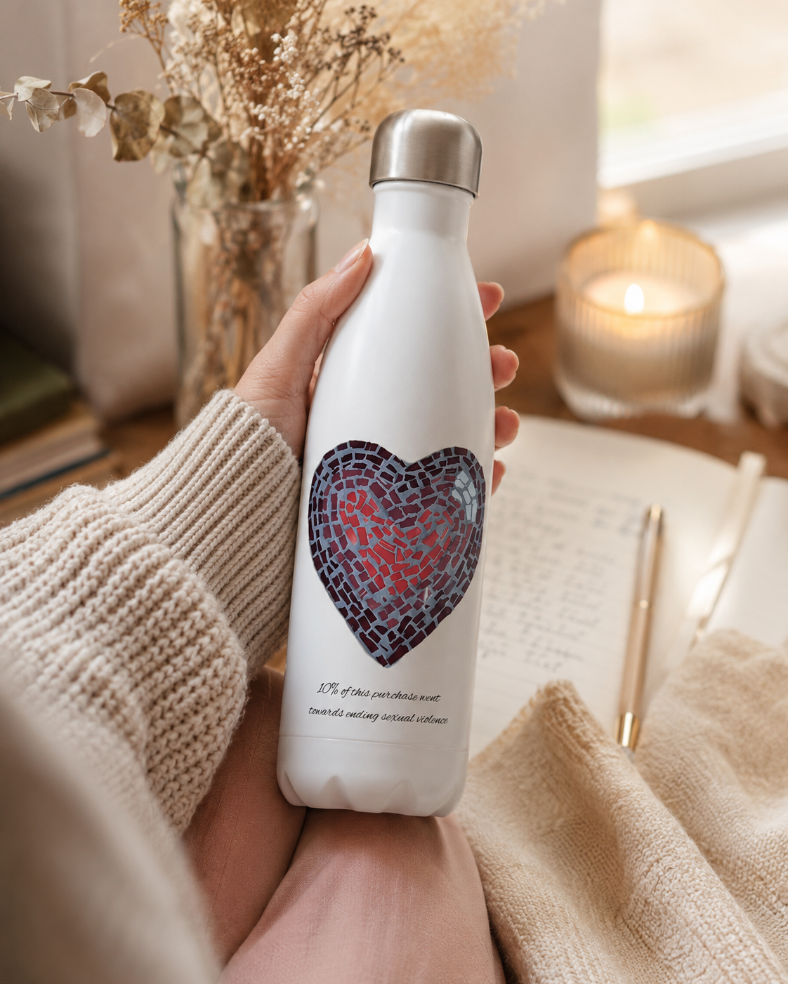 “Love Heart” Coaster Mosaic – 17oz Stainless Steel Water Bottle
