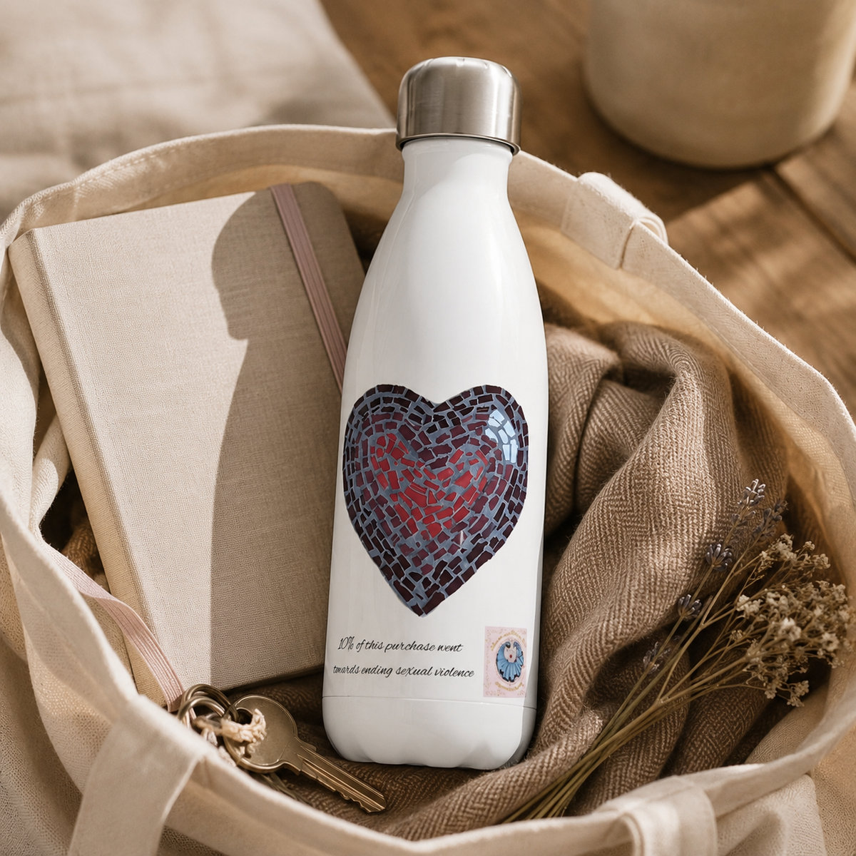 “Love Heart” Coaster Mosaic – 17oz Stainless Steel Water Bottle