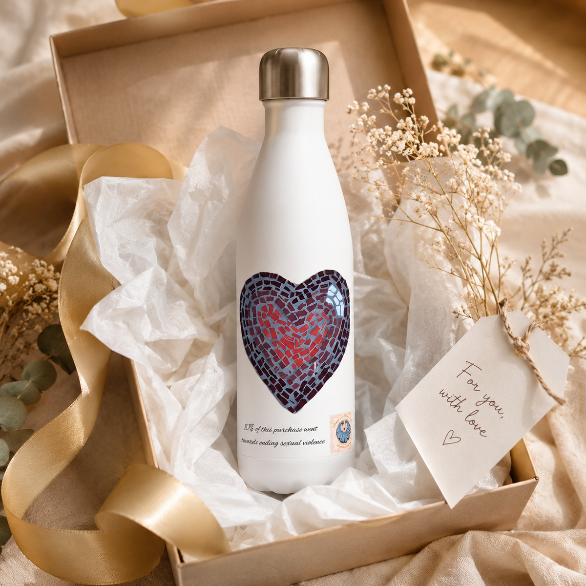 “Love Heart” Coaster Mosaic – 17oz Stainless Steel Water Bottle