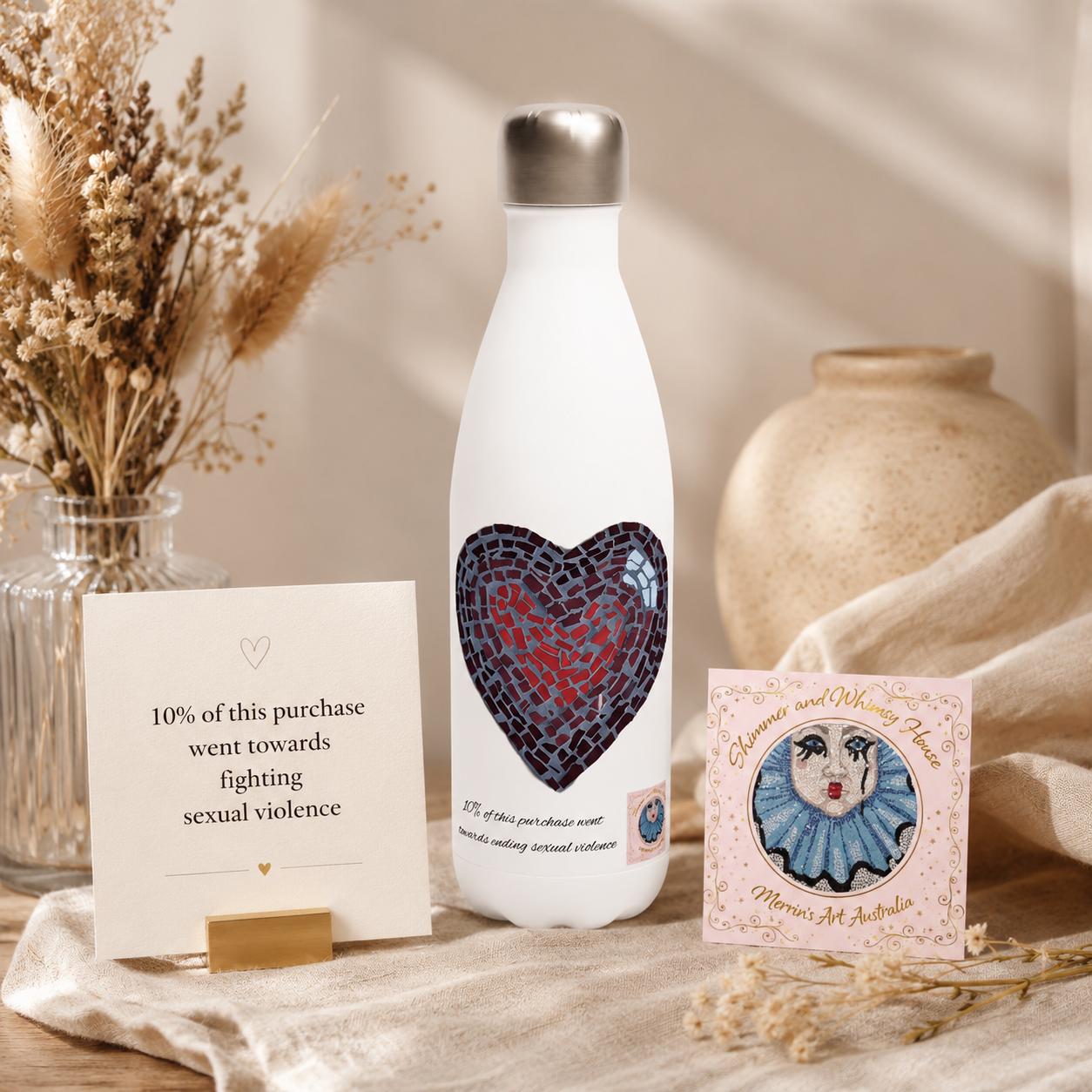 “Love Heart” Coaster Mosaic – 17oz Stainless Steel Water Bottle