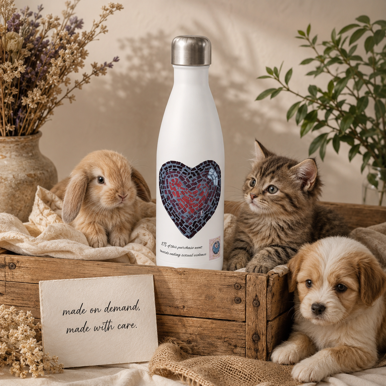 “Love Heart” Coaster Mosaic – 17oz Stainless Steel Water Bottle