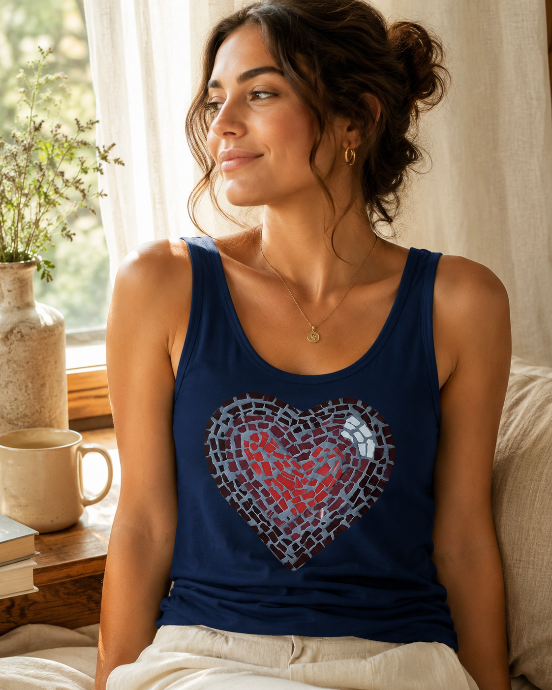 Love Heart Coaster Mosaic Unisex Jersey Tank Top | Meaningful Art Tank