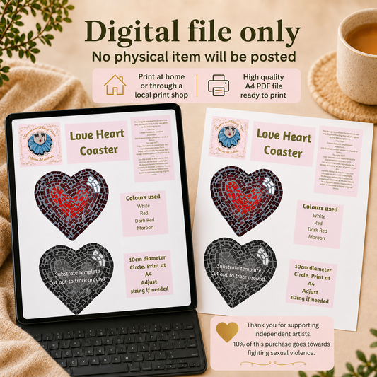 Love Heart Mosaic Coaster DIY Kit – 10cm Shaped | Beginner-Friendly  | 🌱 Level 1