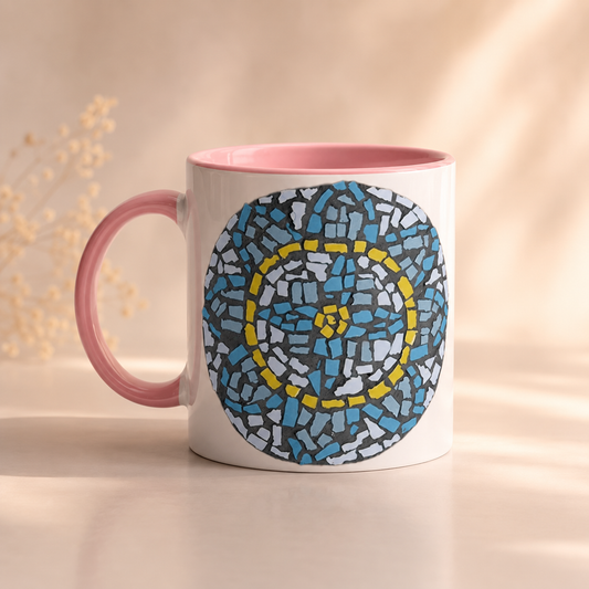 White 11oz Ceramic Mug with Color Inside | Mandala Coaster