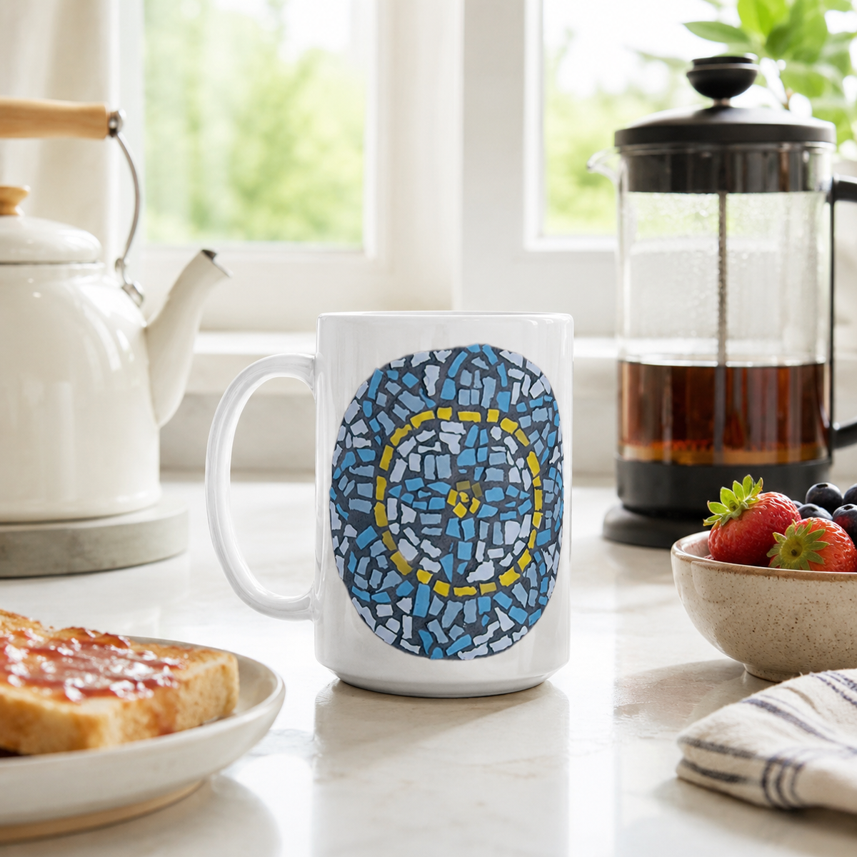 White 15oz Ceramic Mug | Mandala Coaster