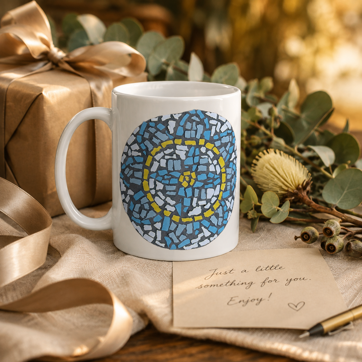 White 15oz Ceramic Mug | Mandala Coaster