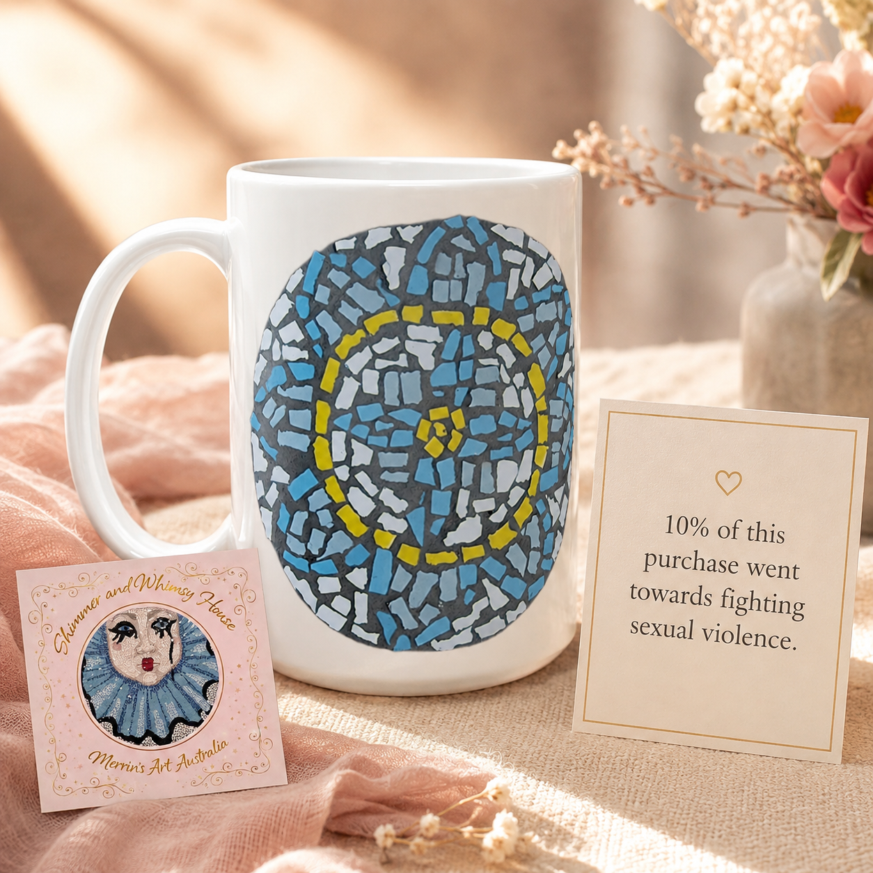 White 15oz Ceramic Mug | Mandala Coaster
