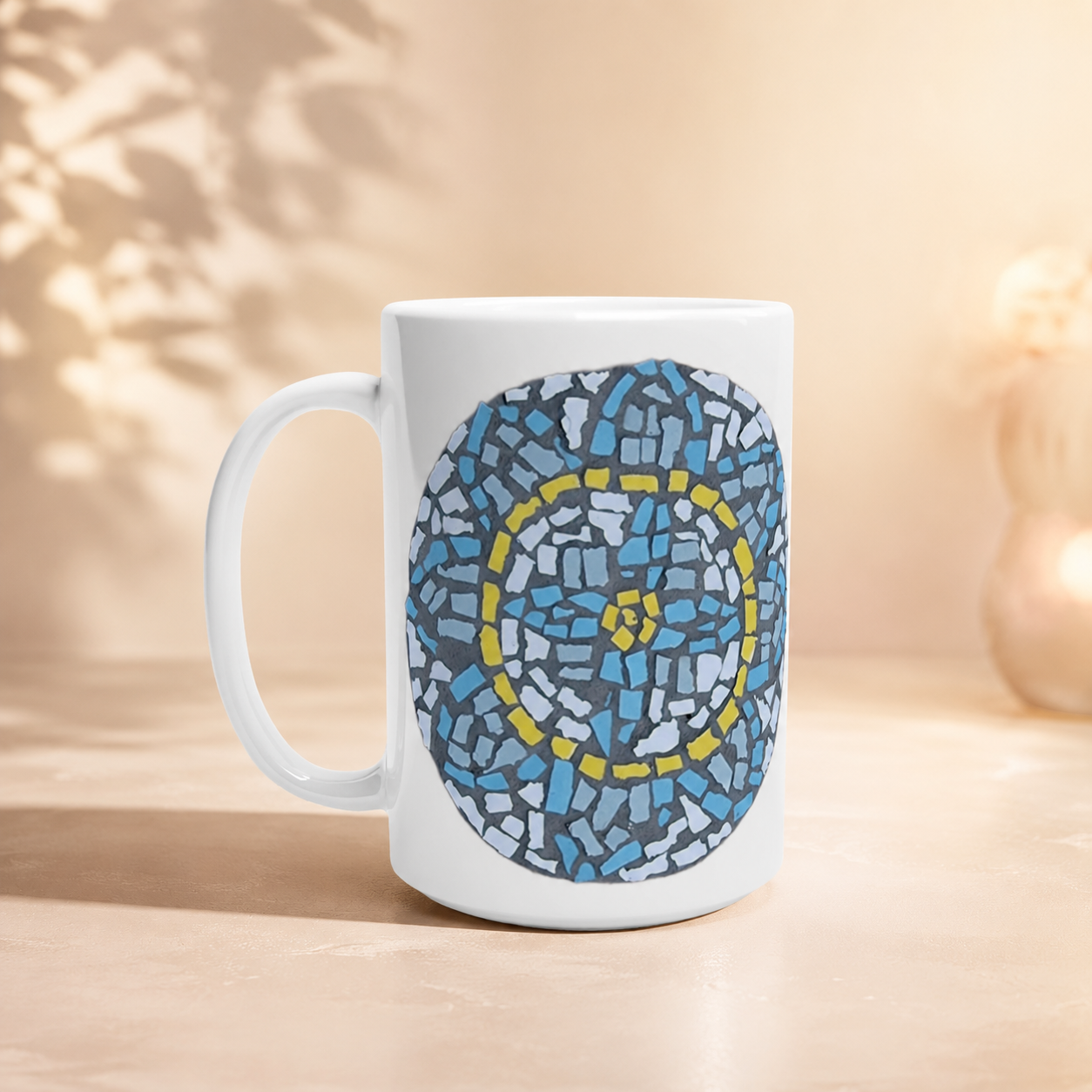 White 15oz Ceramic Mug | Mandala Coaster