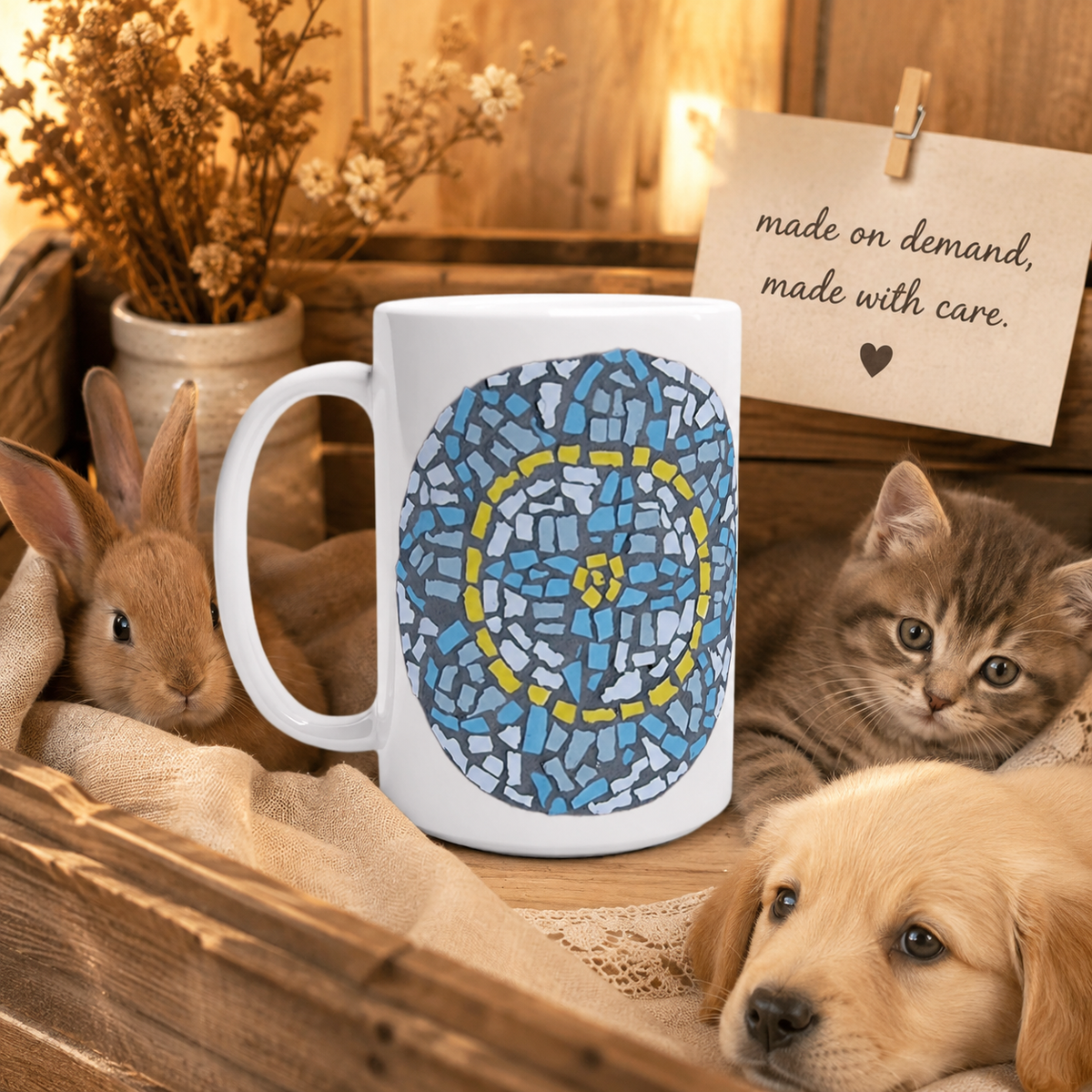 White 15oz Ceramic Mug | Mandala Coaster