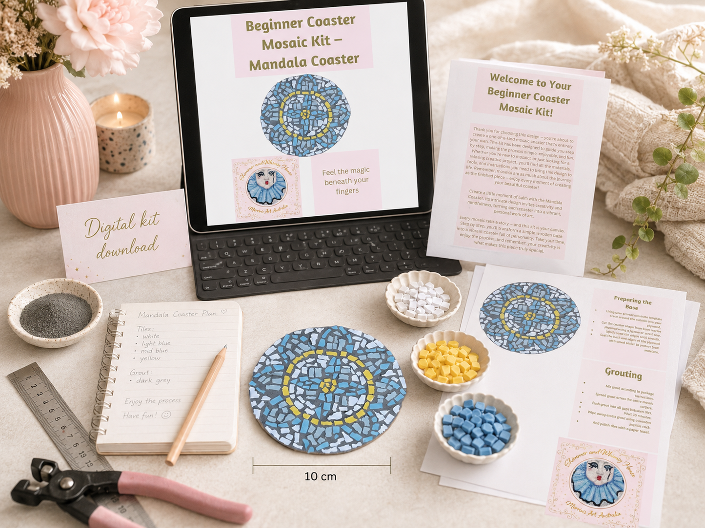 Mandala Mosaic Coaster DIY Kit – 10cm Round | Beginner-Friendly  | 🌱 Level 1