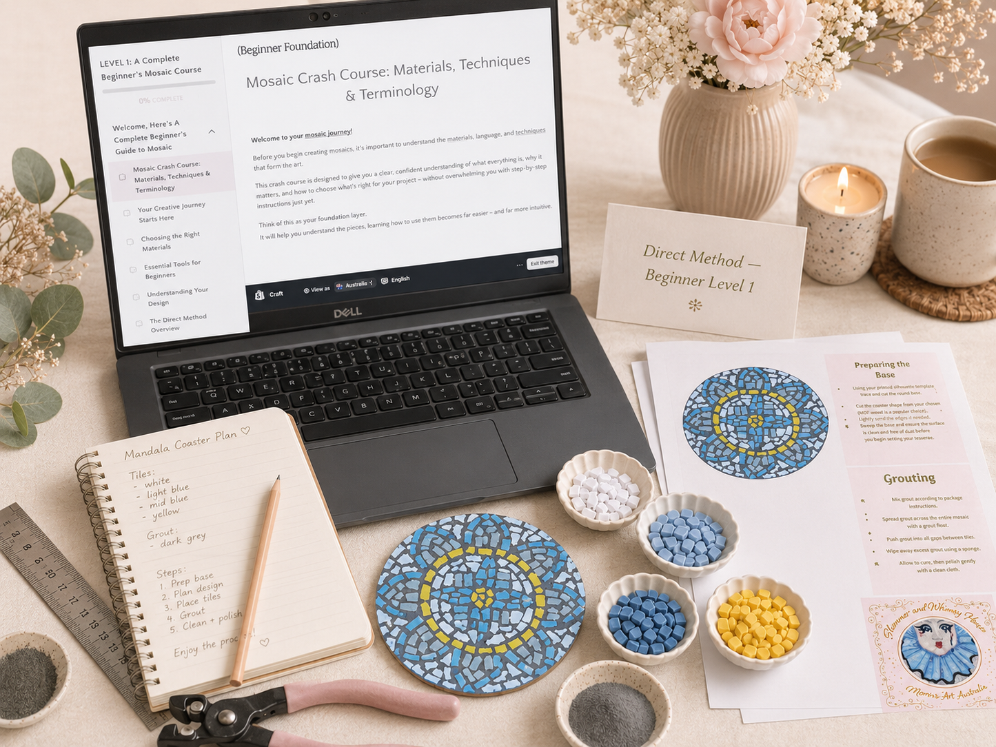 Mandala Mosaic Coaster DIY Kit – 10cm Round | Beginner-Friendly  | 🌱 Level 1