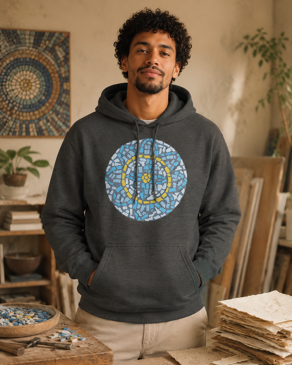 Mandala Coaster Mid-Weight Hoodie | Meaningful Mosaic Art Hoodie